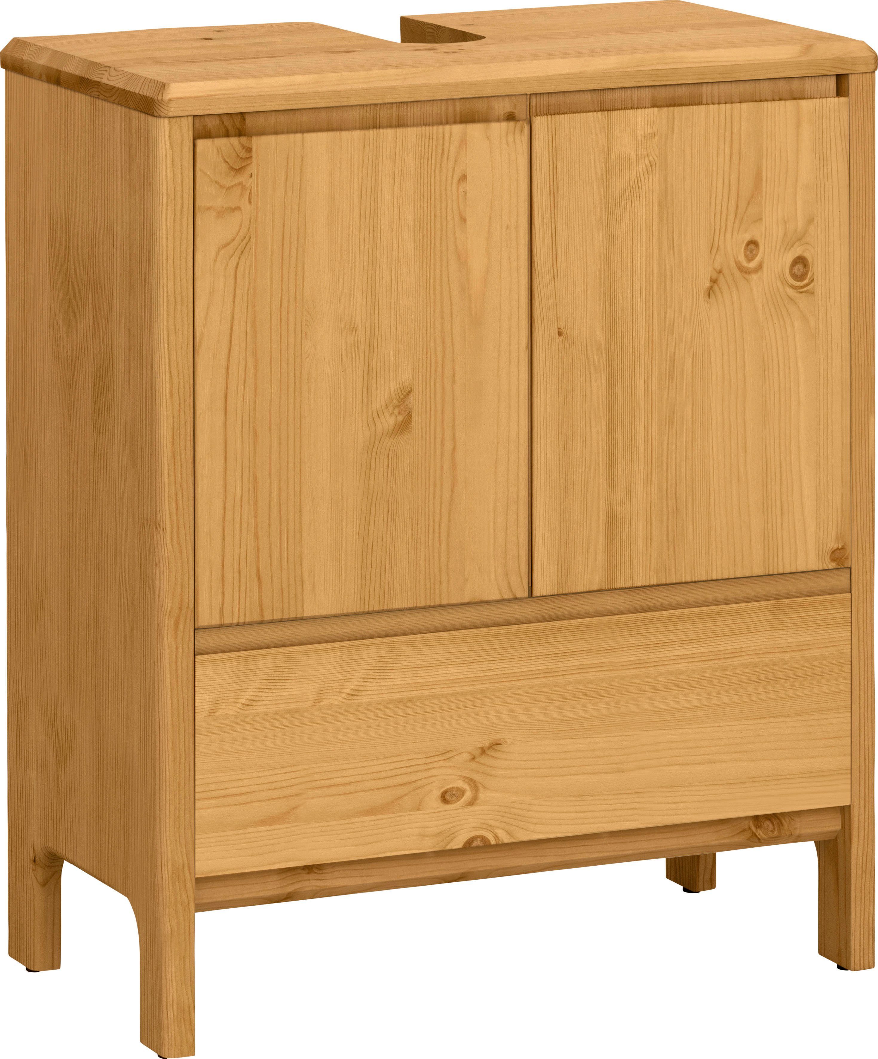 OTTO products Waschbeckenunterschrank Jorrick Breite 60 cm, Kiefer mit Bio Öl/Wachs behandelt, Siphonausschnitt