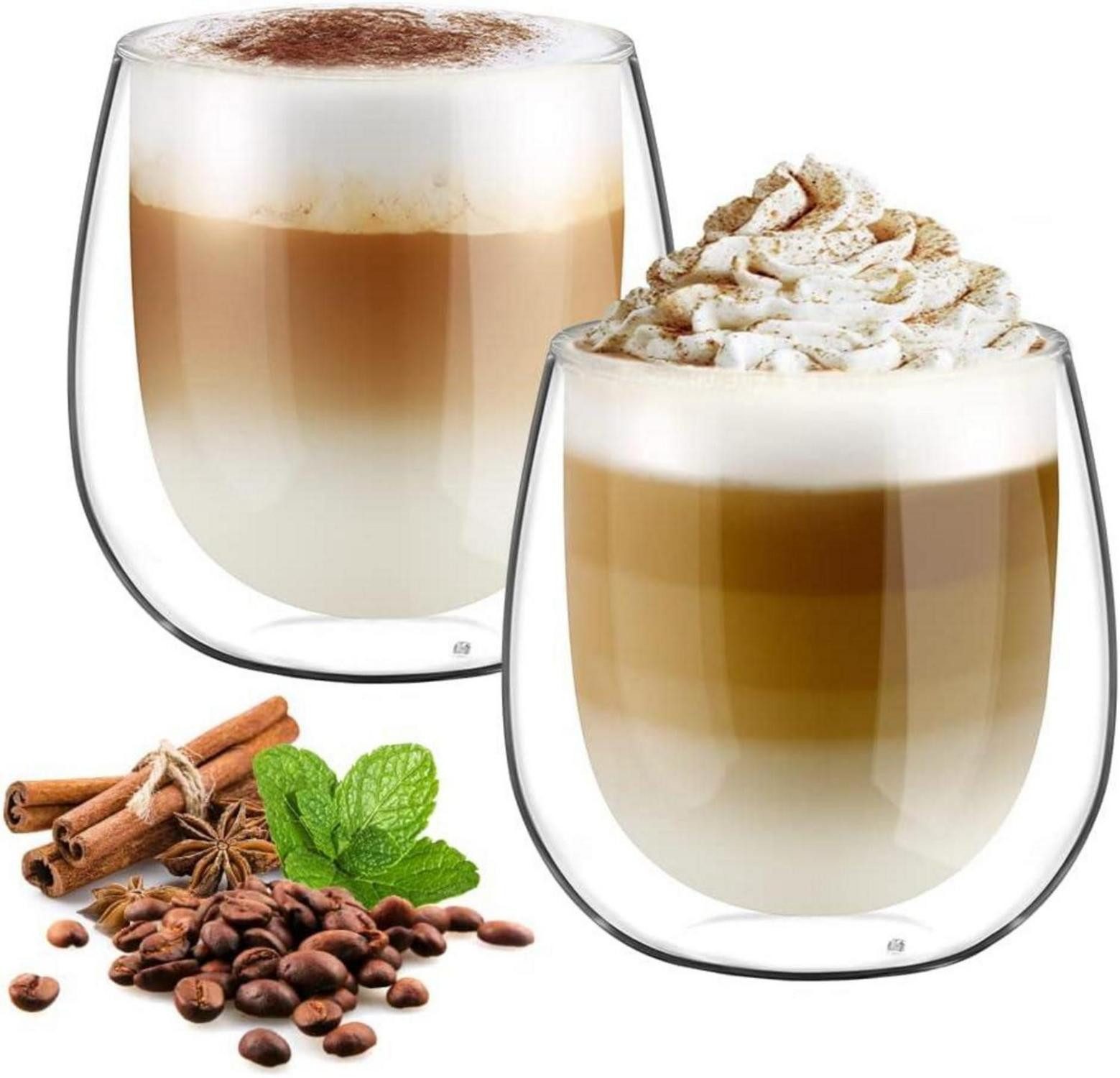 Latte-Macchiato-Glas Doppelwandige Latte Macchiato Gläser Set Borosilikatglas 250ml 2er Set