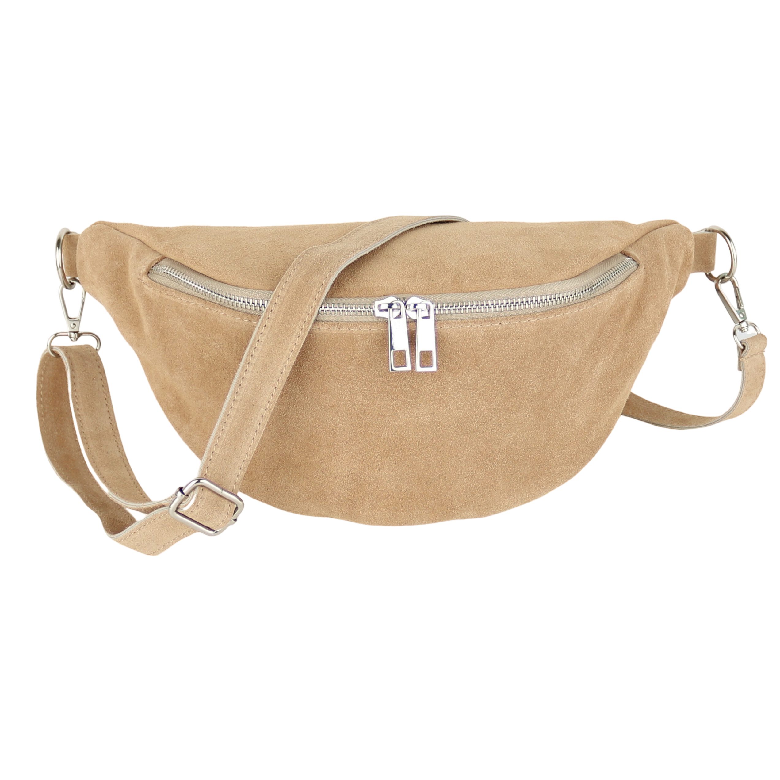 MIRROSI Bauchtasche Damen, Wildleder, Made in Italy, Umhängetasche, Brusttasche (Schultertasche für jeden Anlass (1 Tasche & 1 Gurt), 33x18x12cm, Reißverschlussfach auf der Rückseite), Crossbody Bag, Schulterriemen Länge verstellbar