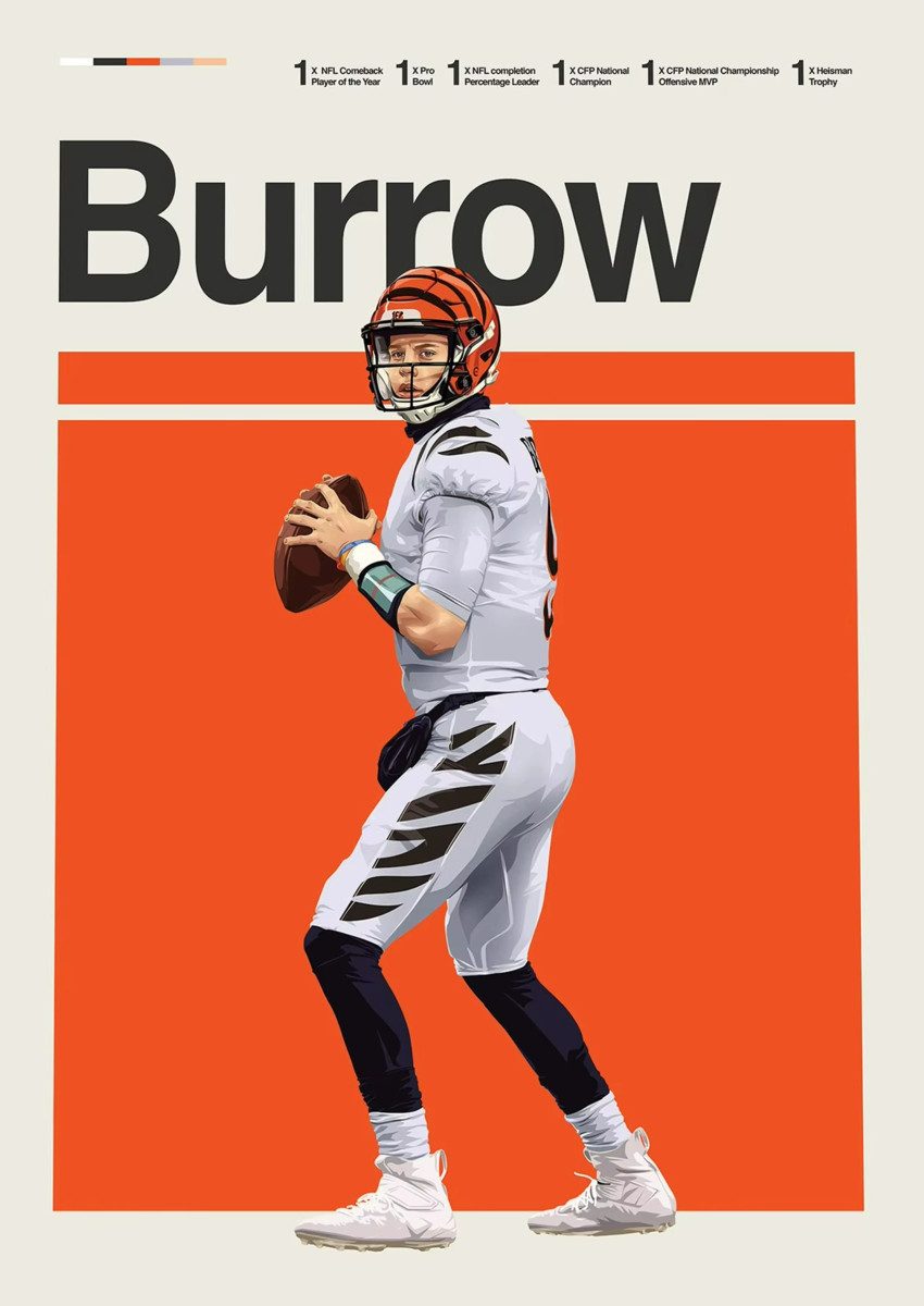TPFLiving Kunstdruck (OHNE RAHMEN) Poster - Leinwand - Wandbild, Leinwandgemälde: Höhepunkte des amerikanischen Football-Stars (Leinwandbild XXL), Farben: Rot, Blau, Gelb, Schwarz, Weiß, Braun -Größe: 30x42cm