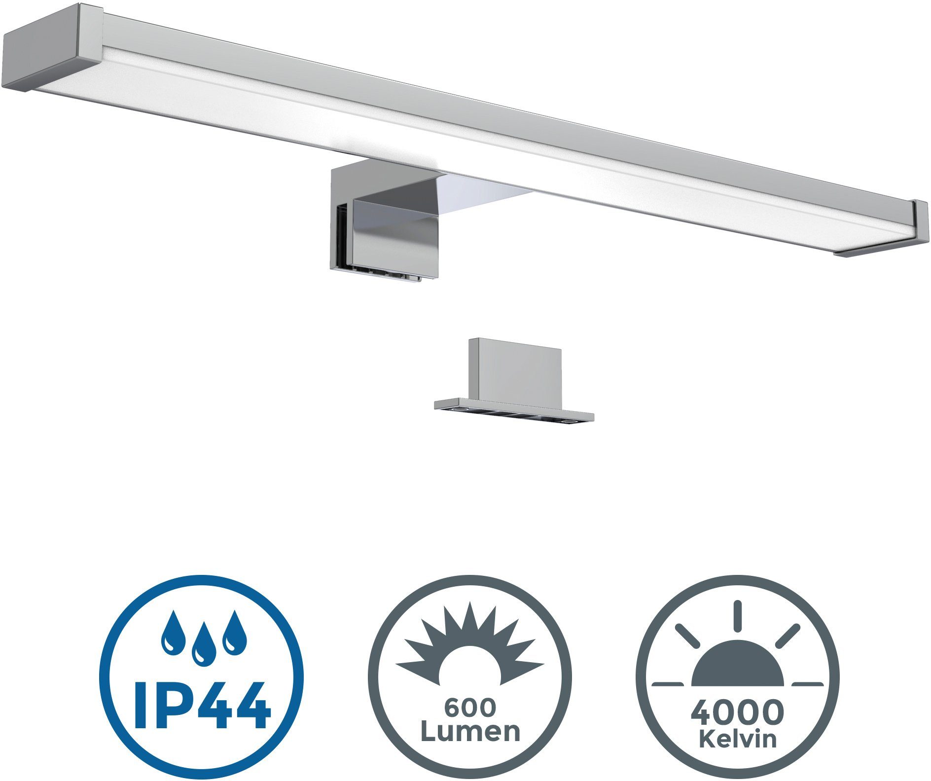 IP44 Schminklicht, 40cm, LED L: Neutralweiß, Badlampe, Spiegelleuchte integriert, LED K B.K.Licht Licht, 4.000 Spiegellampe, BK_SP1230 neutralweißes fest Lm, 600