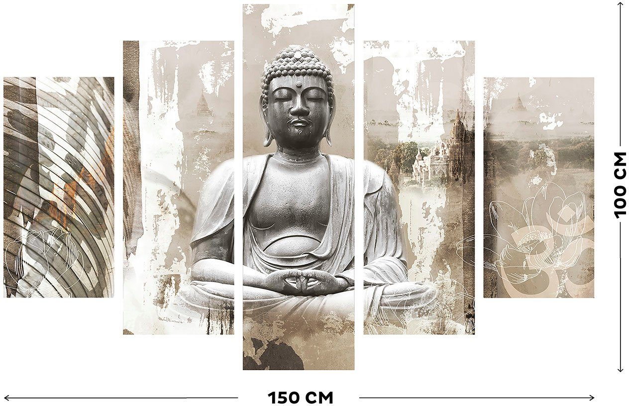 Art for the home Leinwandbild Buddha XXL, Buddhismus, Natur, Zen (Set, 5 St), Buddha SET 5-teilig 100x150 cm