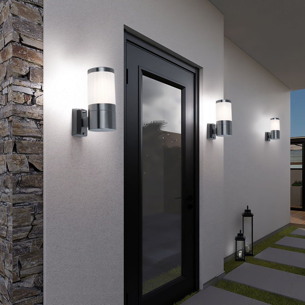 Edelstahl Garten Lampen LED Warmweiß, Beleuchtung 3er etc-shop Fassaden inklusive, Wand Außen Außen-Wandleuchte, Set Leuchtmittel
