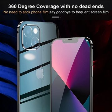 CoolGadget Handyhülle Metall Magnet Handy Case für Apple iPhone 15 6,1 Zoll, Hülle 360 Grad Schutz Cover Gehärtetes Glas für iPhone 15