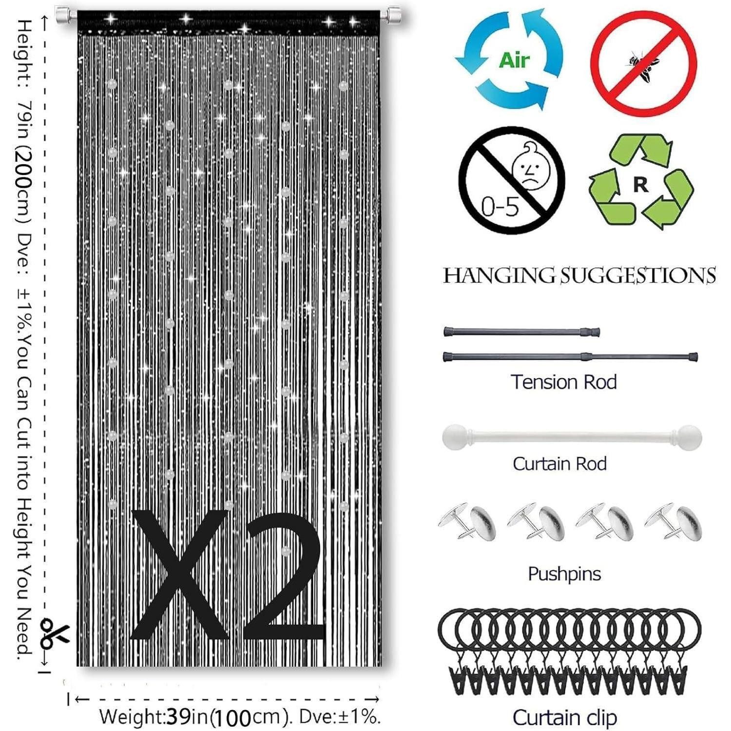 LuxusKollektion Insektenschutz-Vorhang Fliegenvorhang 200x100 cm 2er Insektenschutz Perlen Schwarz, (2-St) – Bild 2 von 5