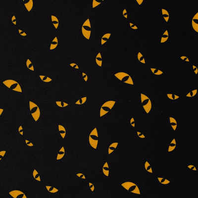 SCHÖNER LEBEN. Stoff Jersey Foliendruck Halloween Katzenaugen glänzend schwarz 1,45m Breite, beschichtet