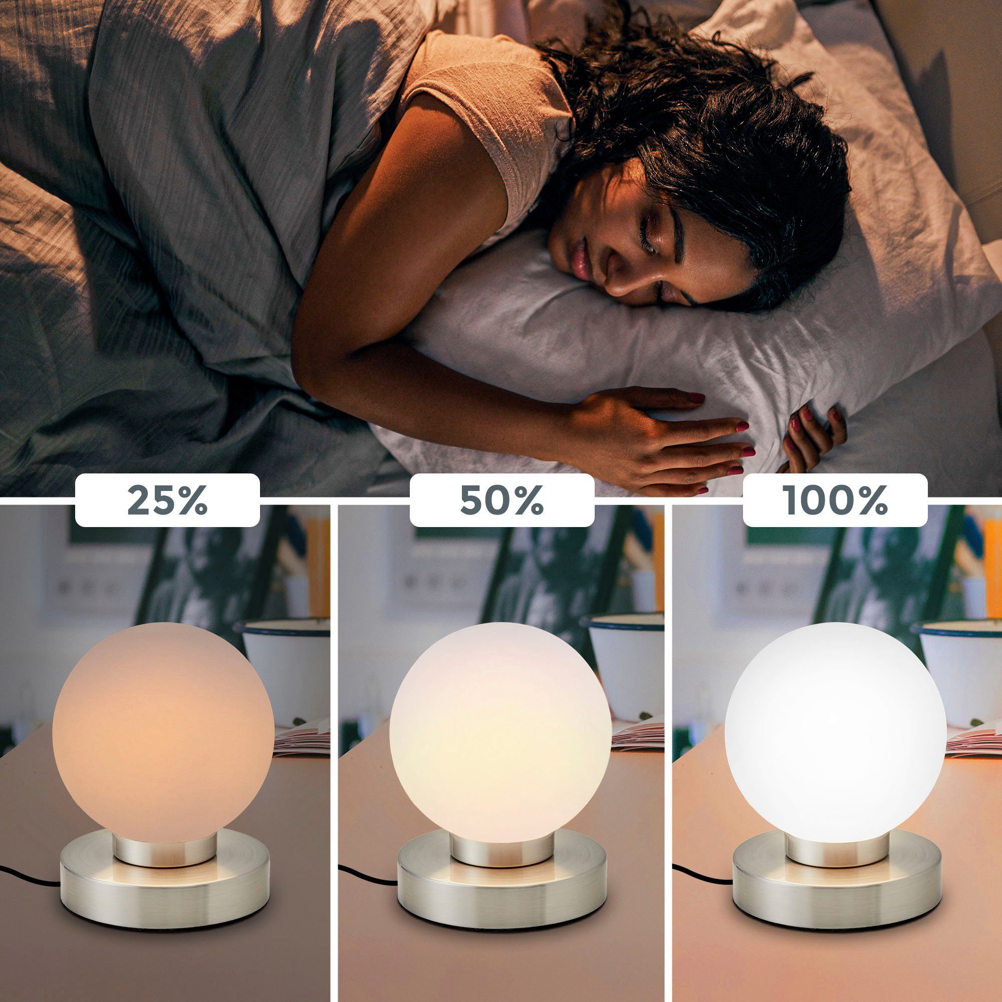 B.K.Licht Tischleuchte BK_TL1087 Tischlampe, Nachttischlampe mit Berührungssensor, Dimmbar, Dimmfunktion, ohne Leuchtmittel, Touchfunktion, Stufen-dimmer, E14,  – Bild 4 von 5