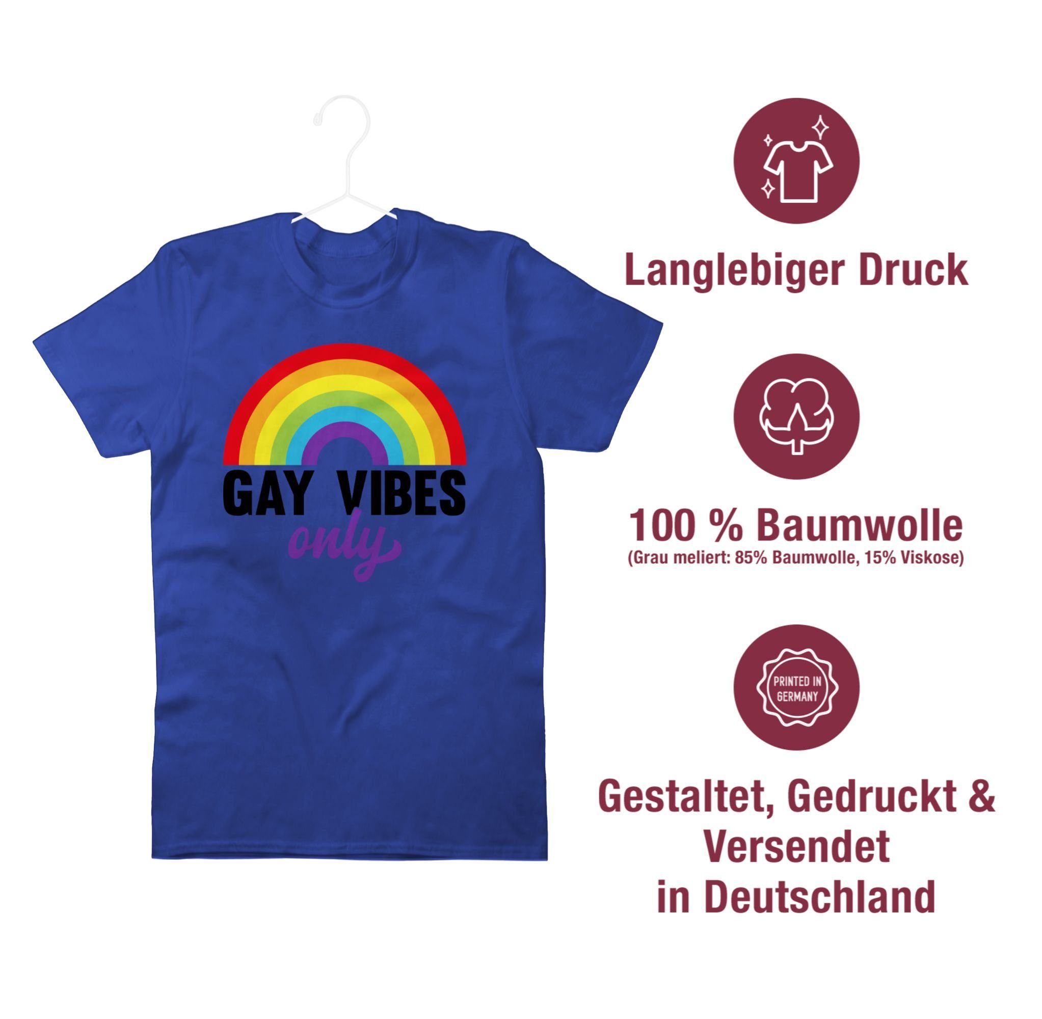 Shirtracer T-Shirt Gay Vibes Only 03 LGBT - Royalblau Regenbogen Kleidung