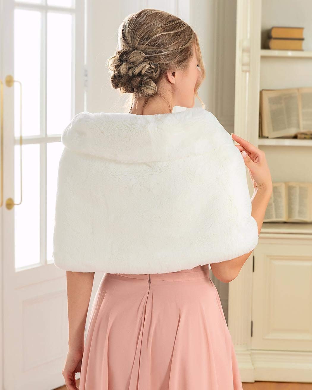 Coonoor Modeschal Damen Elegant Braut Hochzeit Kunstpelz Schal Wrap Braut Pelz Schal, Stola Fur Wraps und Tücher für Frauen – Bild 5 von 5