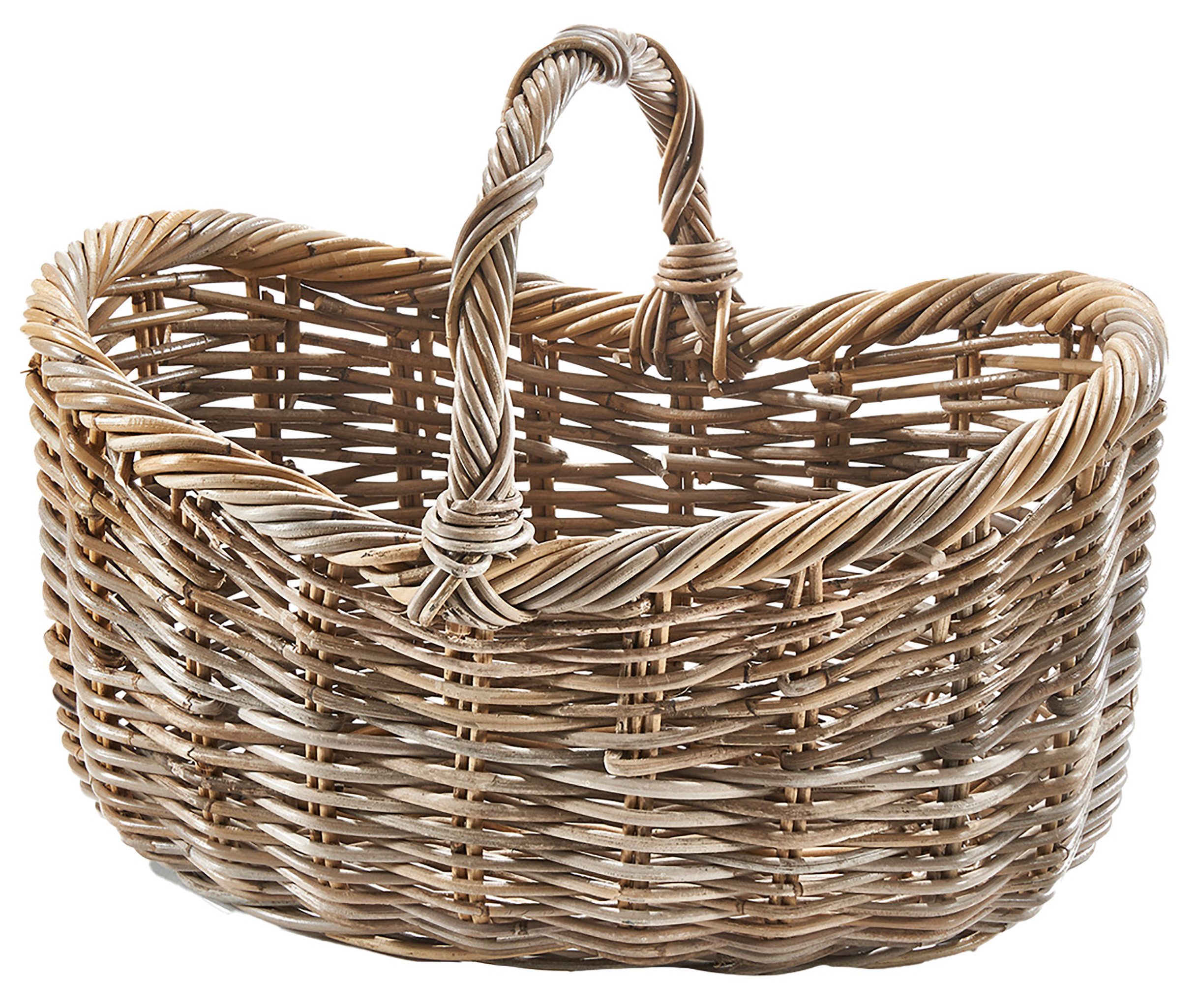 Kobolo Einkaufskorb Rattankorb Korb EMMA mit Henkel - Rattan kubu grey günstig online kaufen