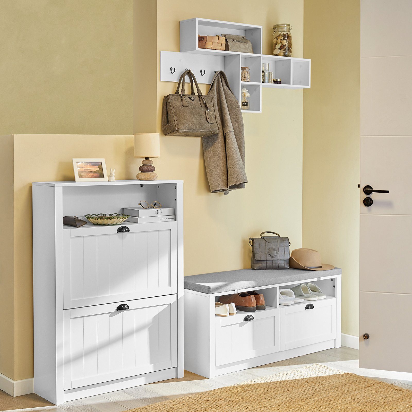 SoBuy FSR90W Schuhbank mit Stauraum Sitzkommode Sitzbank mit
