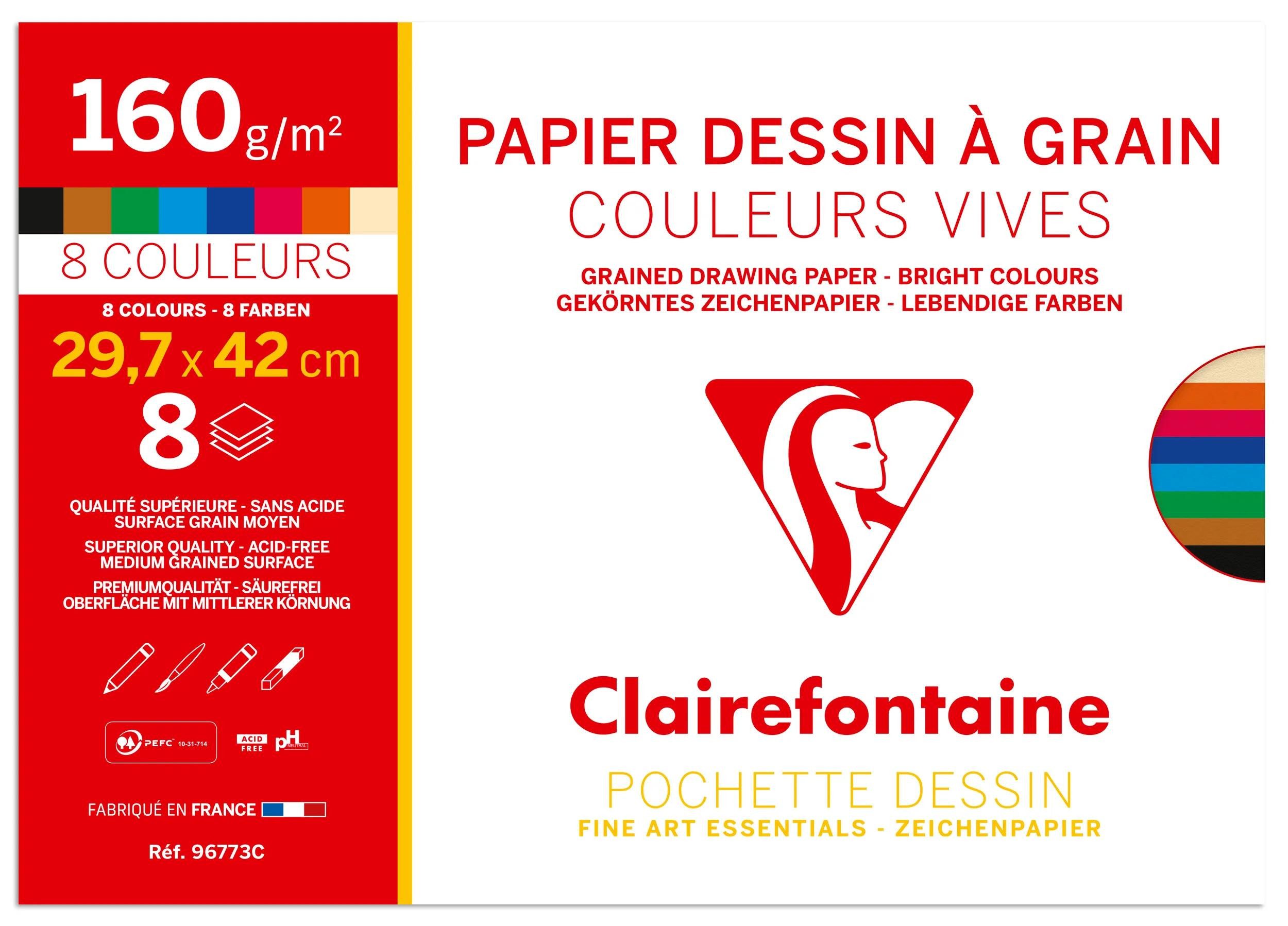 CLAIREFONTAINE Zeichenpapier 10x Zeichenpapier A3 Pack. 8 Bogen Lebendige Farben sort. 96773C, Hüllen