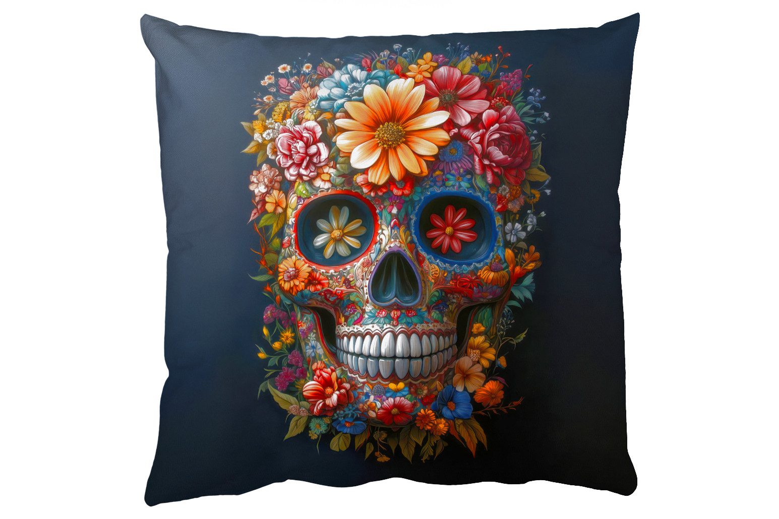 MuchoWow Dekokissen Blumen - Bunt - Totenkopf, Zierkissen mit Füllung für W günstig online kaufen