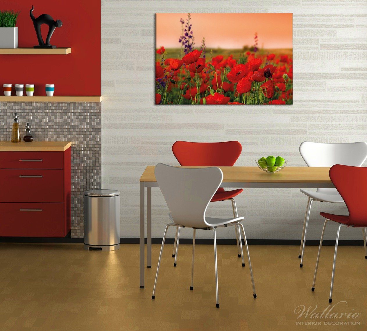 Wallario Leinwandbild, Mohnblumen auf dem Feld, günstig online kaufen