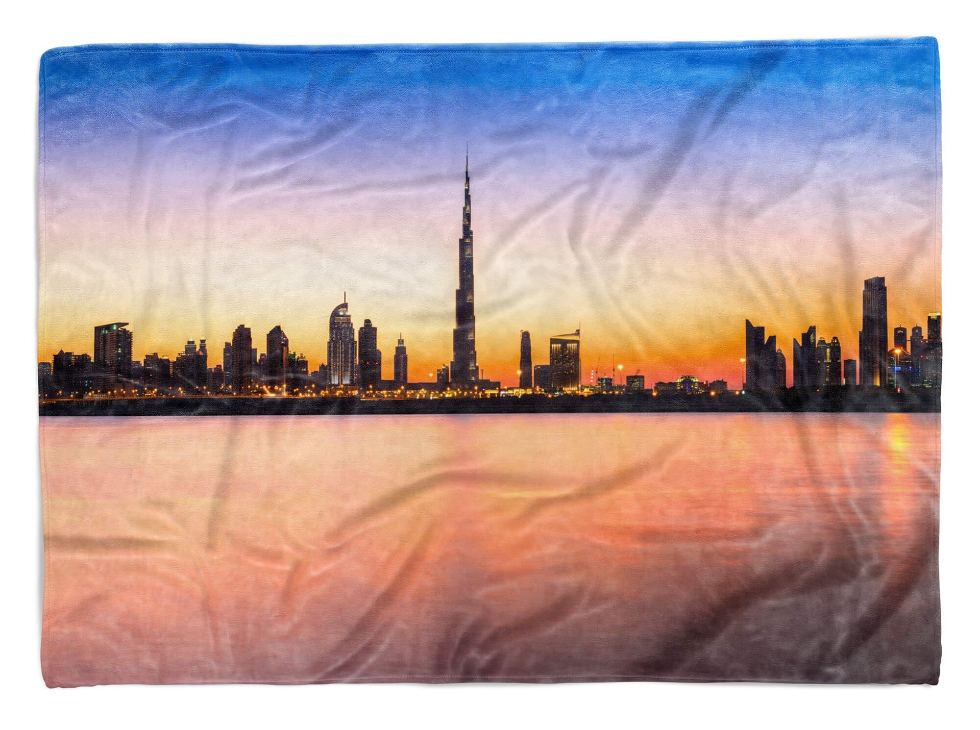 Sinus Art Handtücher Handtuch Strandhandtuch Saunatuch Kuscheldecke mit Fotomotiv Dubai bei Nacht Sk, Baumwolle-Polyester-Mix (1-St), Handtuch