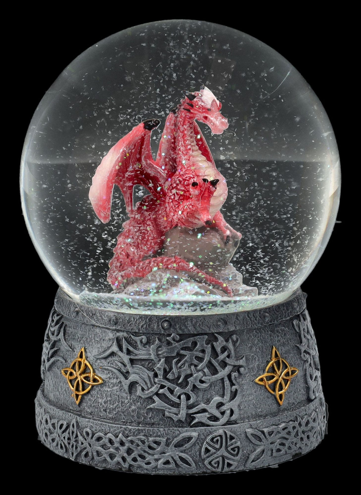 Figuren Shop GmbH Schneekugel Schneekugel - Roter Drache - Fantasy Dekoration Drachenfigur Deko