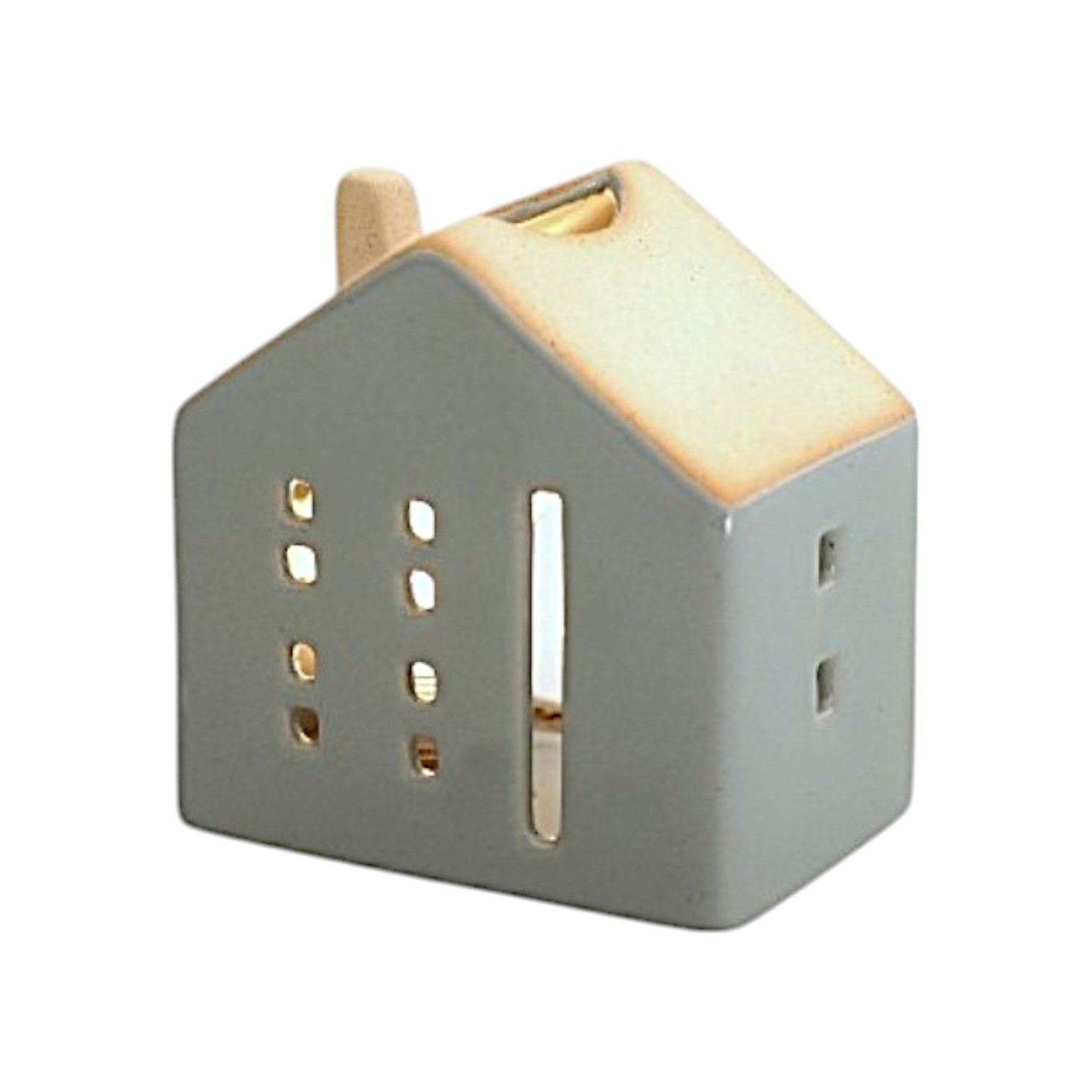 Werner Voß Windlicht Teelichthalter Keramik Haus Licht 11x9x6 cm Grau Natur gemütliche Deko