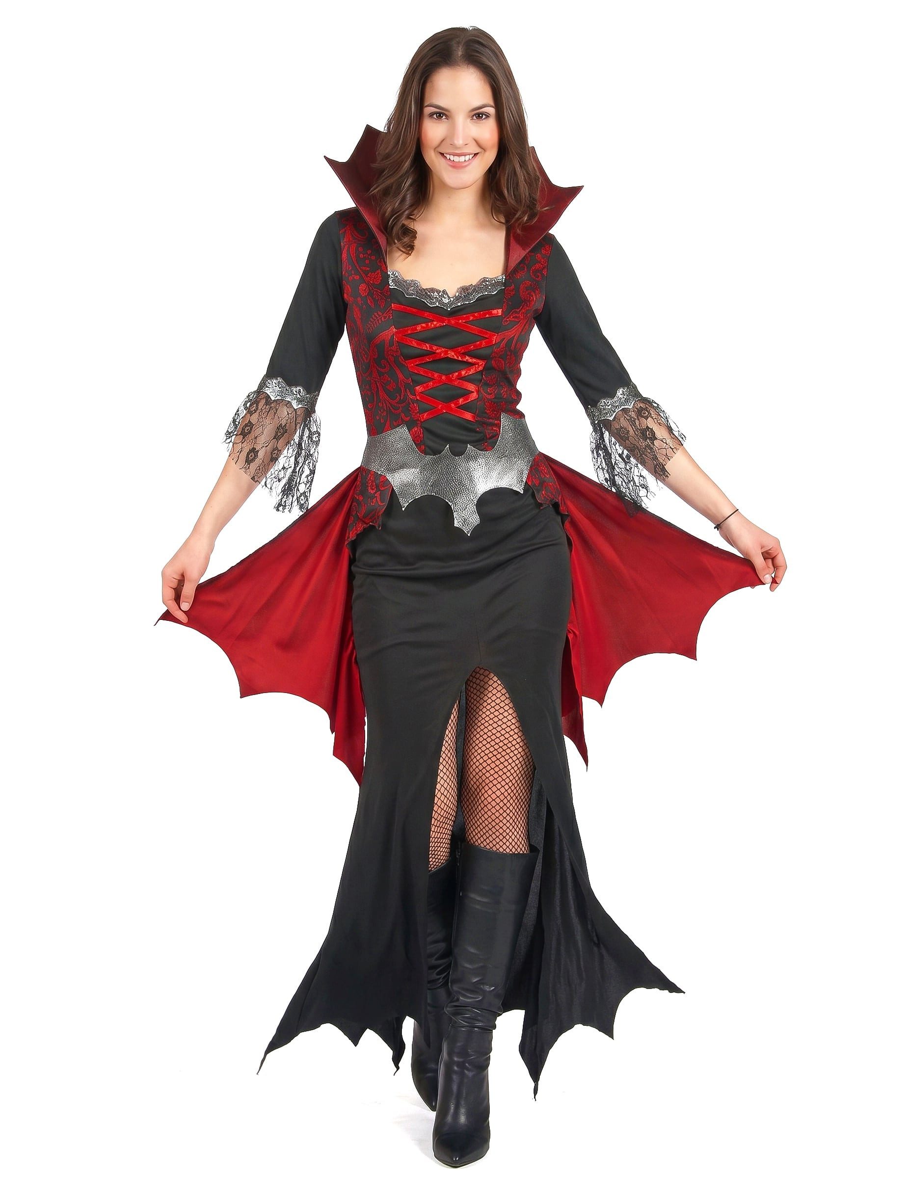 Kostüm Elegantes Barock-Vampirkostüm für Damen schwarz-rot-grau