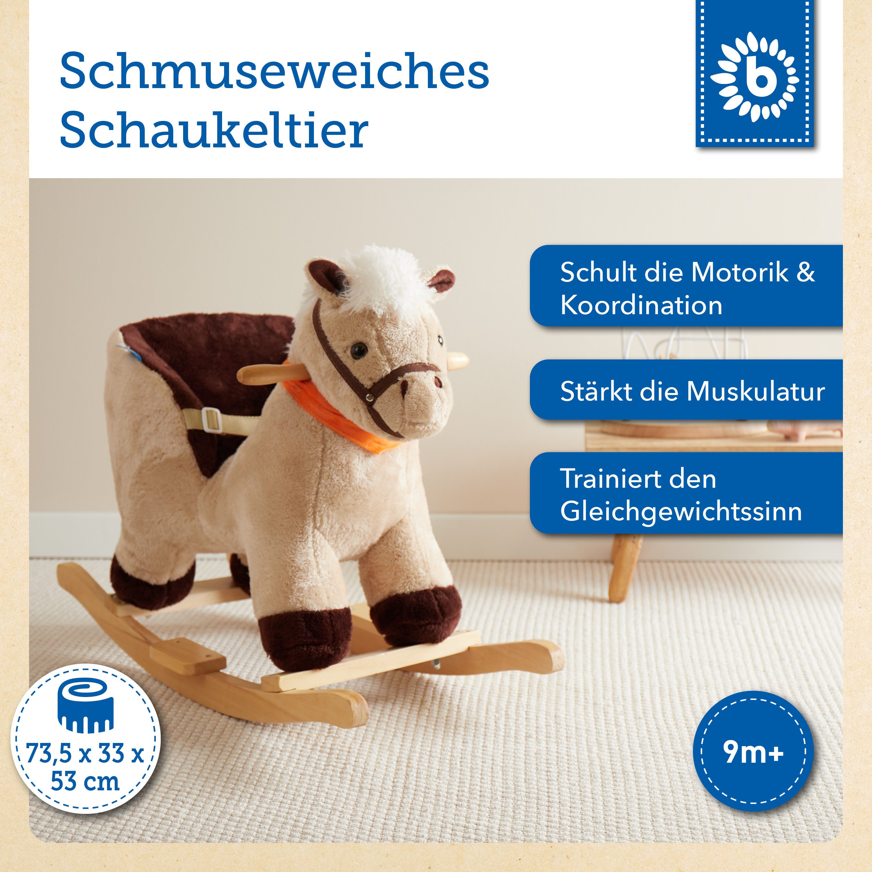 BIECO Schaukeltier Bieco Plüsch Schaukeltier Pferd 73,5x33,5x53cm – Bild 2 von 5