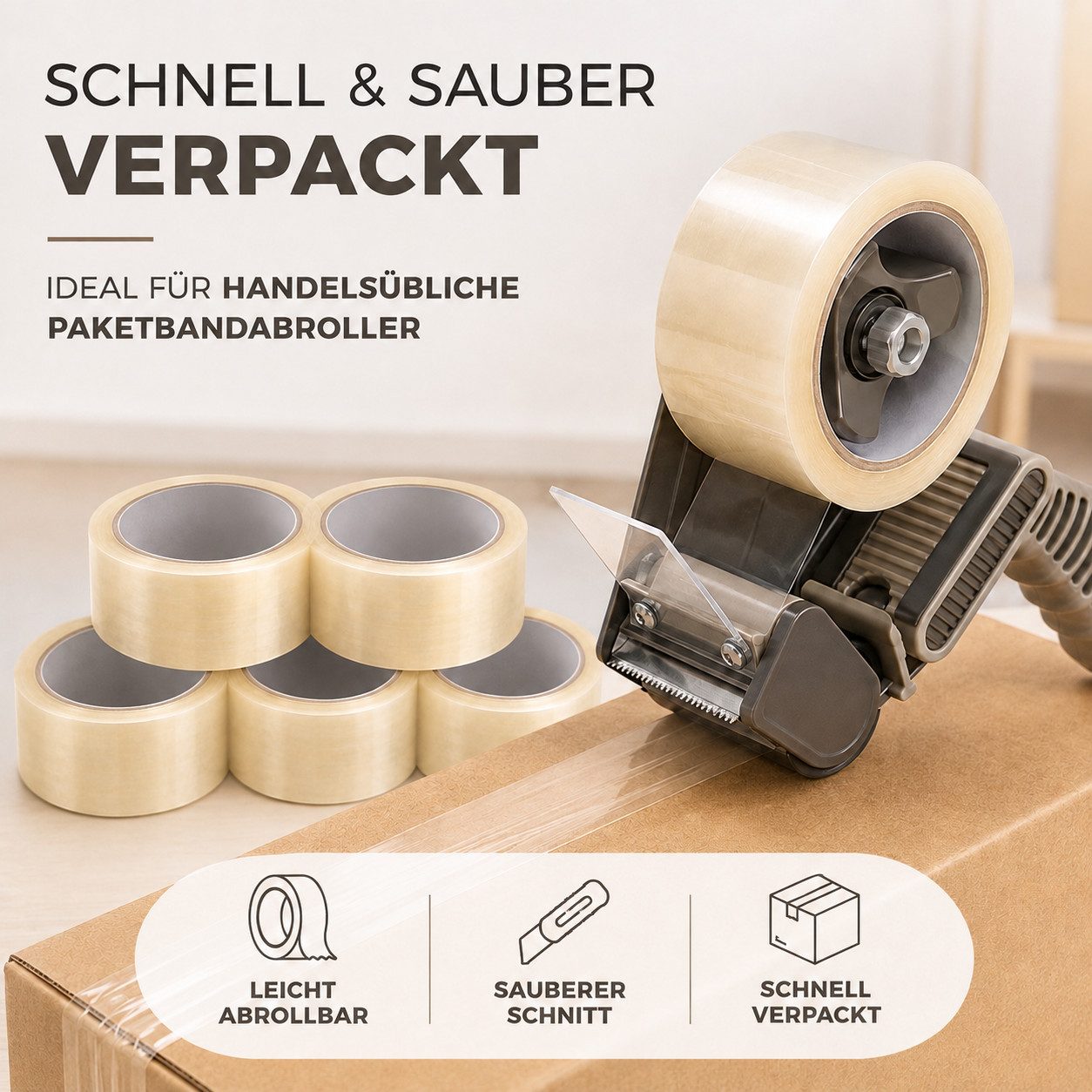 TK Gruppe Klebeband 6 Rollen transparentes Paketband, je 66 m, insgesamt 396 m (6-St., Set) – Bild 5 von 5