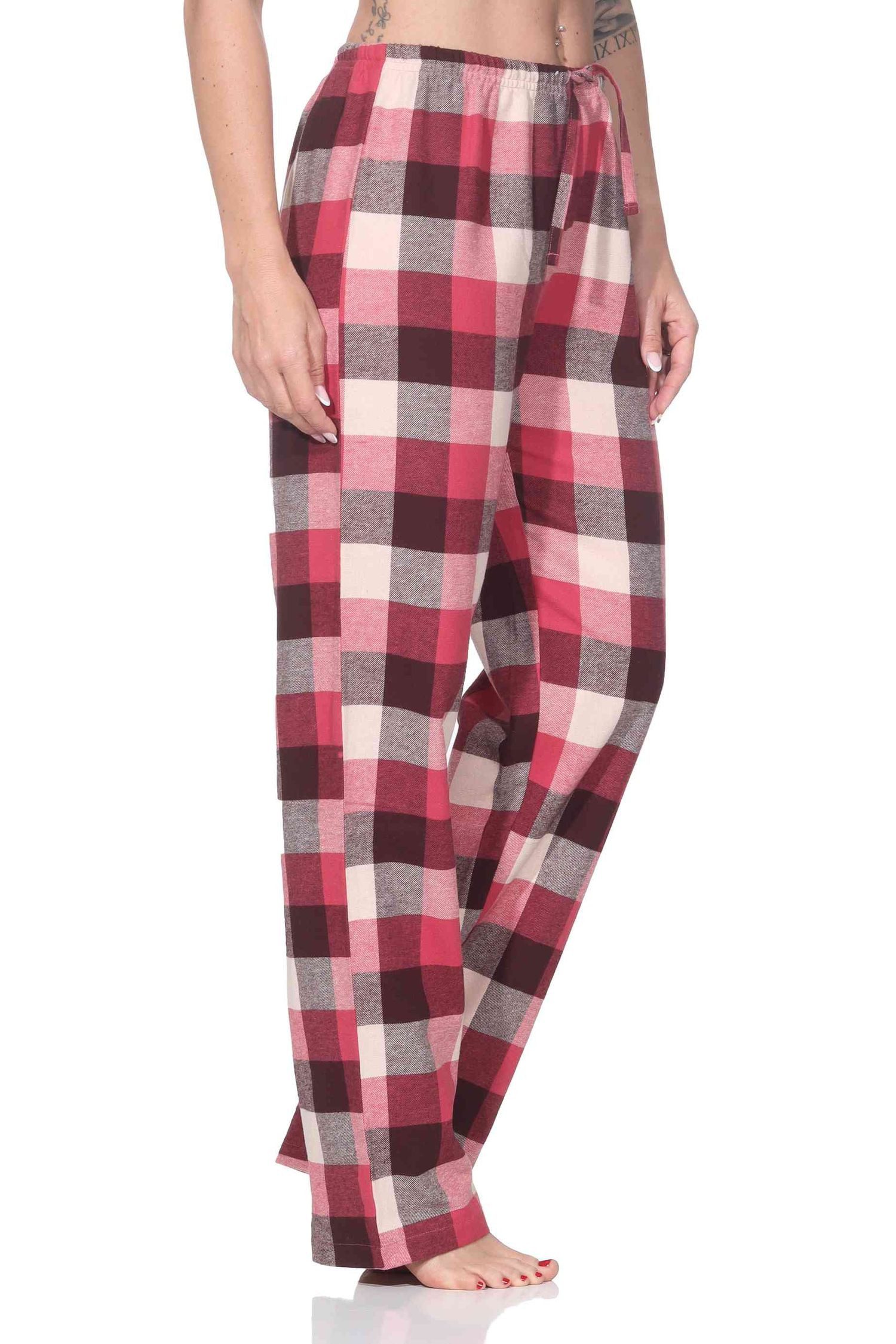 Normann Relaxanzug Normann Damen Schlafhose aus Flanell Schlafanzug Hose kariert