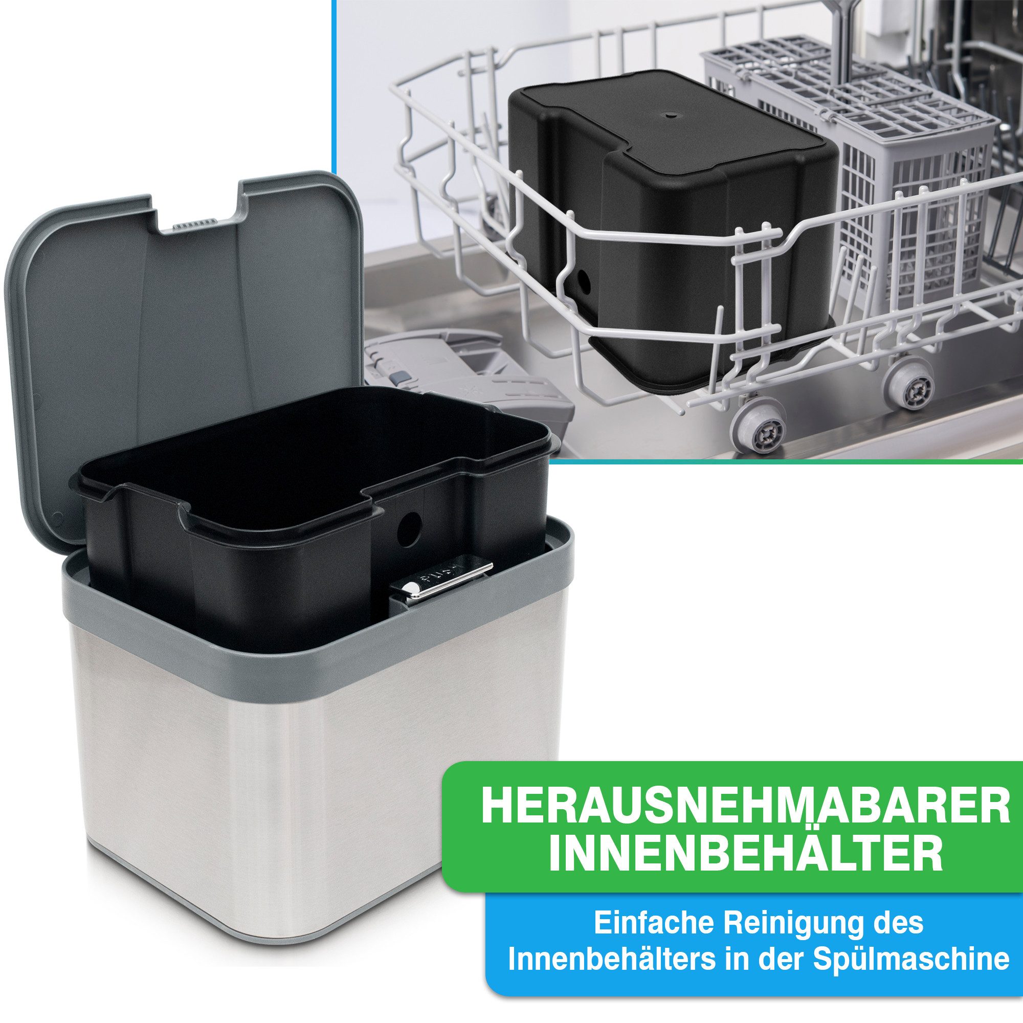 YourCasa Biomülleimer YourCasa® Biomülleimer Küche aus Edelstahl Komposteimer Küche - 4,3L, Deckel öffnet per Knopfdruck, Edelstahlgehäuße – Bild 3 von 5