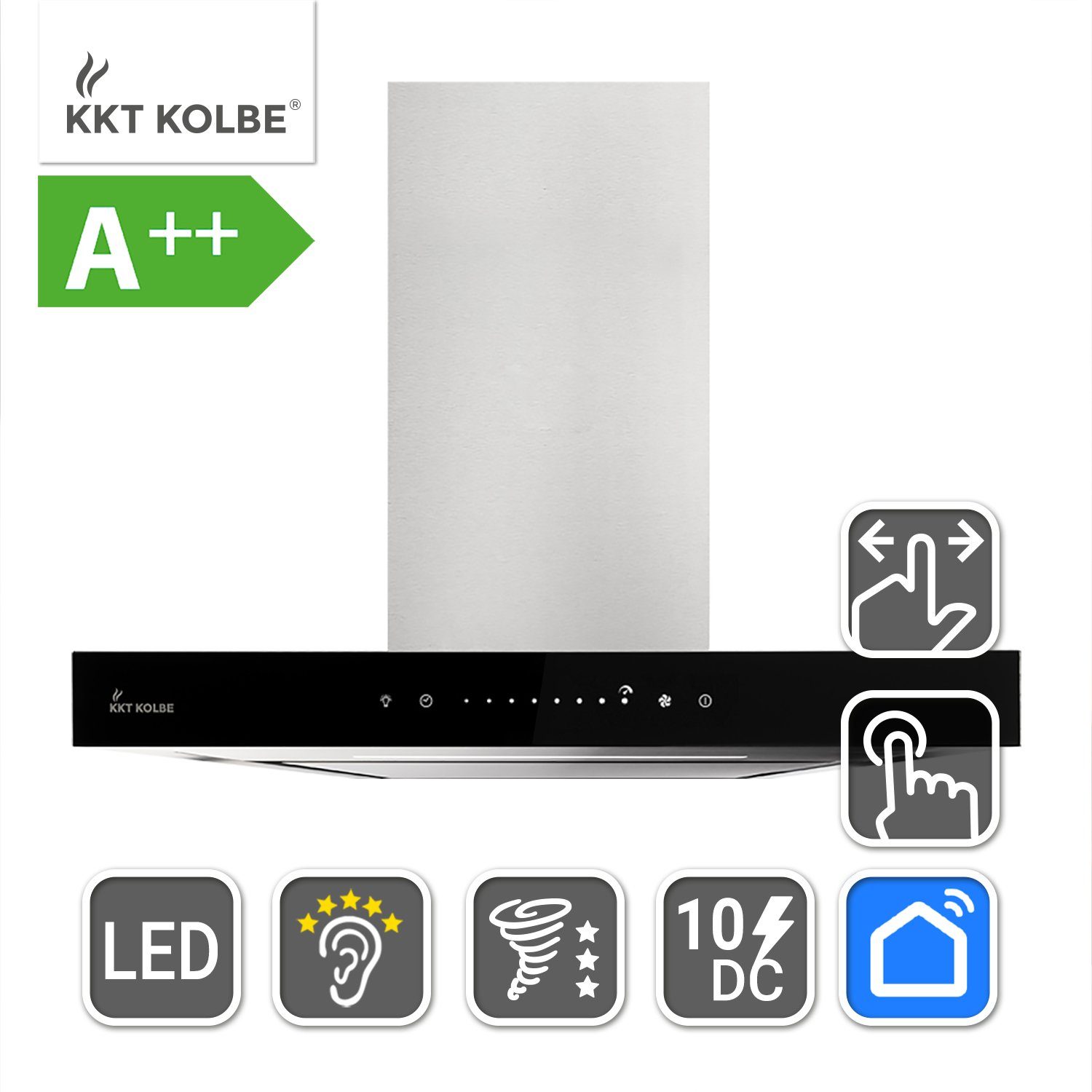 KKT KOLBE Wandhaube Dunstabzugshaube 60cm FLAT6005ED, Abzugshaube / Edelstahl / Schwarz / Glas / WIFI / 9 Stufen / LED