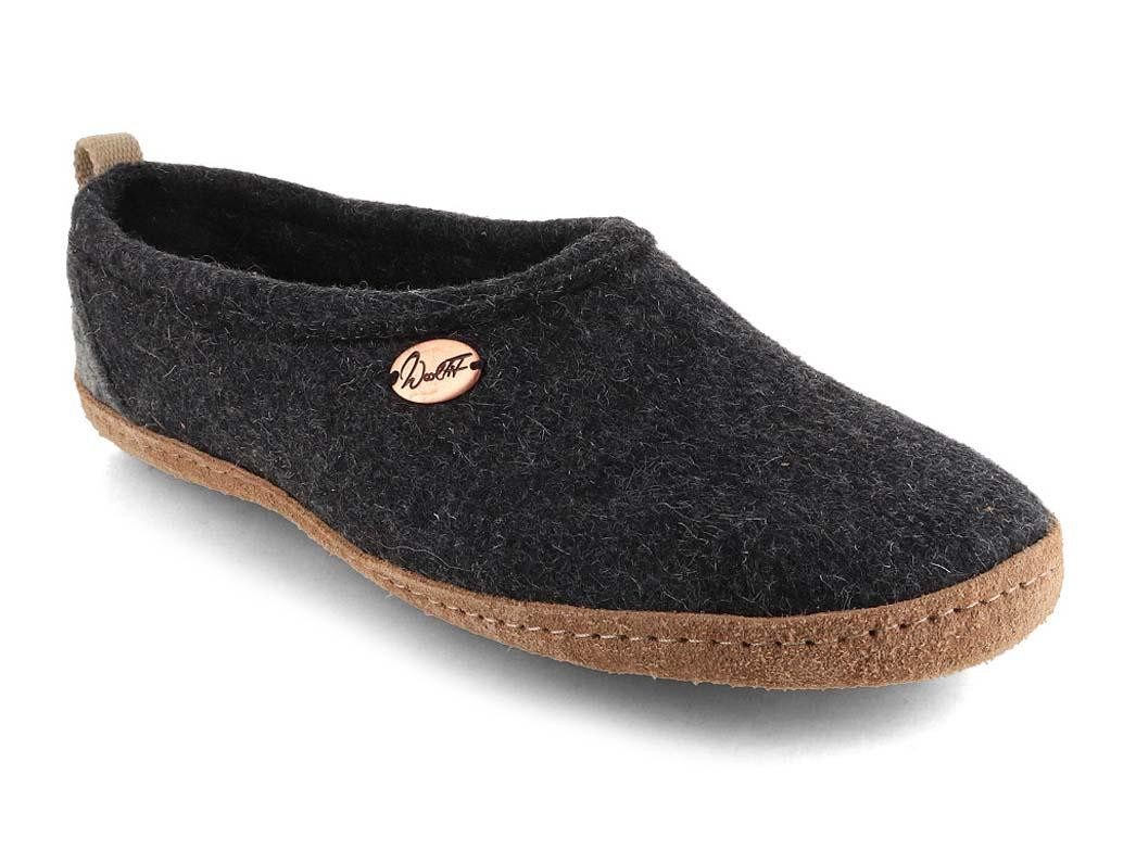 WoolFit Highland knöchelhoher Hüttenschuh aus Filz Hausschuh mit chromfreier Ledersohle