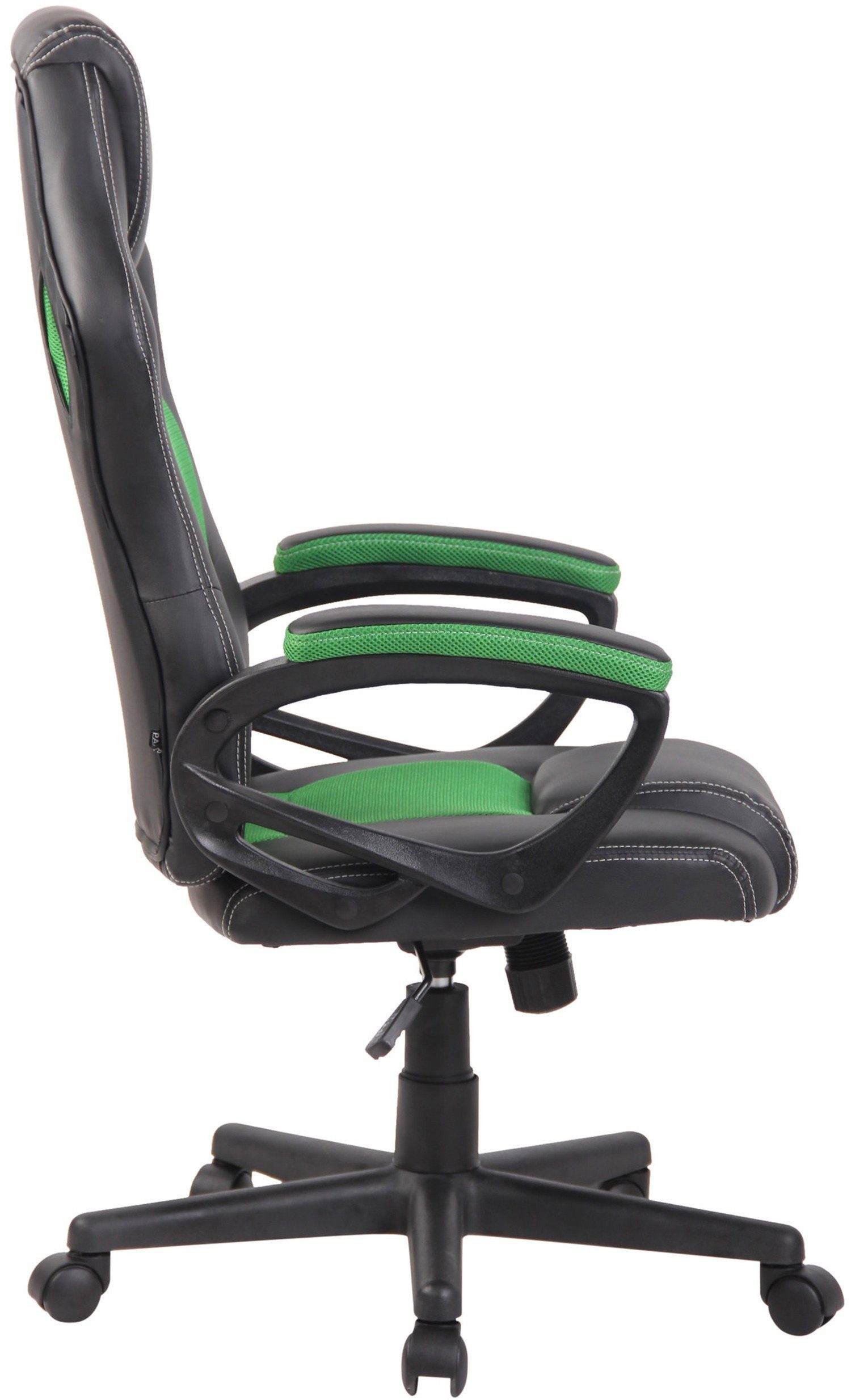 und drehbar - Gamingstuhl, Racingstuhl, bequemer Kunstleder Gestell: schwarz Chefsessel), Rückenlehne TPFLiving mit Gaming-Stuhl Kunststoff Sitzfläche: - 360° (Schreibtischstuhl, Drehstuhl, First grün höhenverstellbar