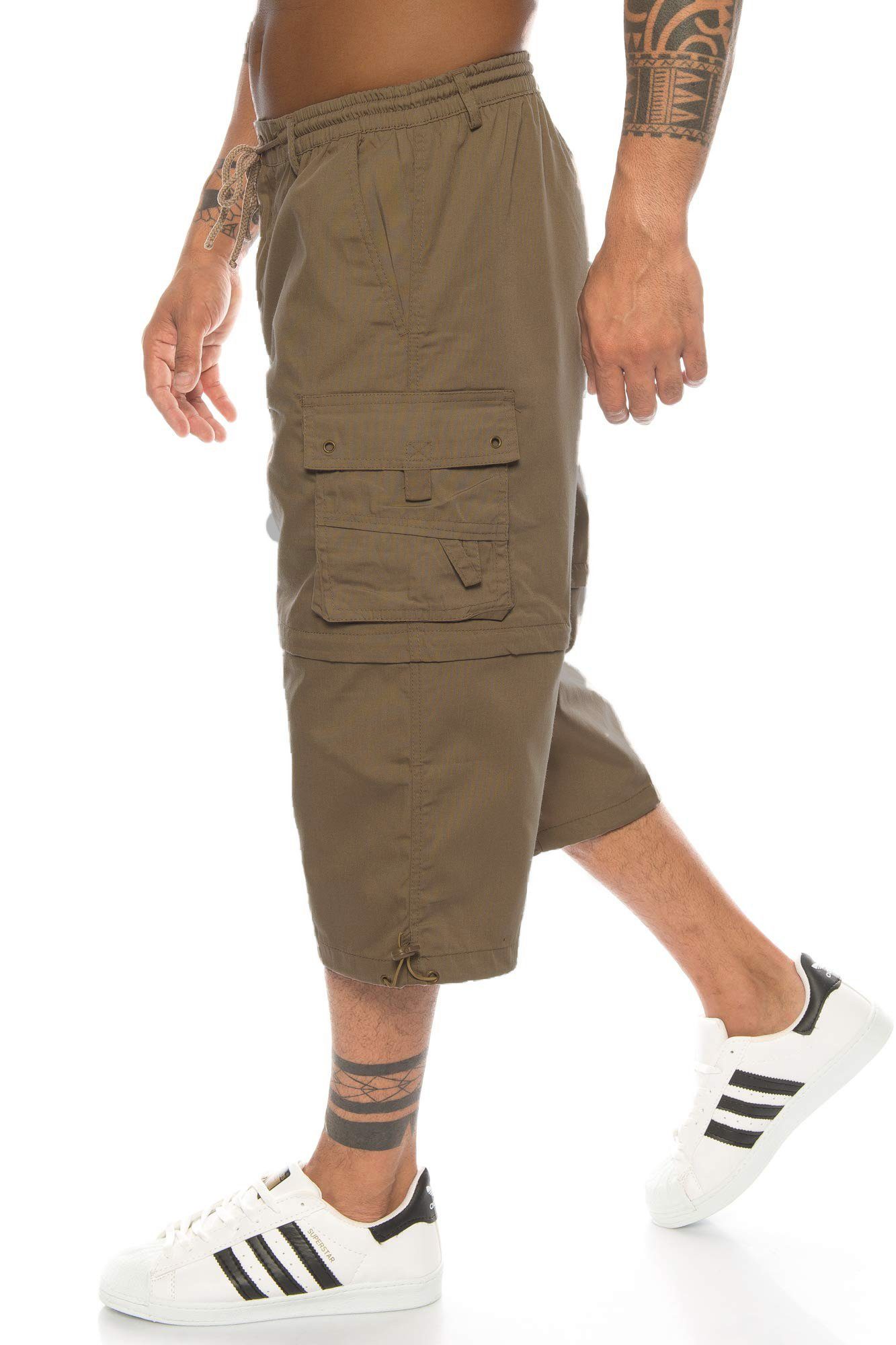 Kendindza Collection Cargobermudas Bermudas Herren Kurze Hose Herren 3/4 Hose Herren Cargo Taschen, Abnehmbare Beine, kurze hose herren, cargoshorts herren sommer Fango