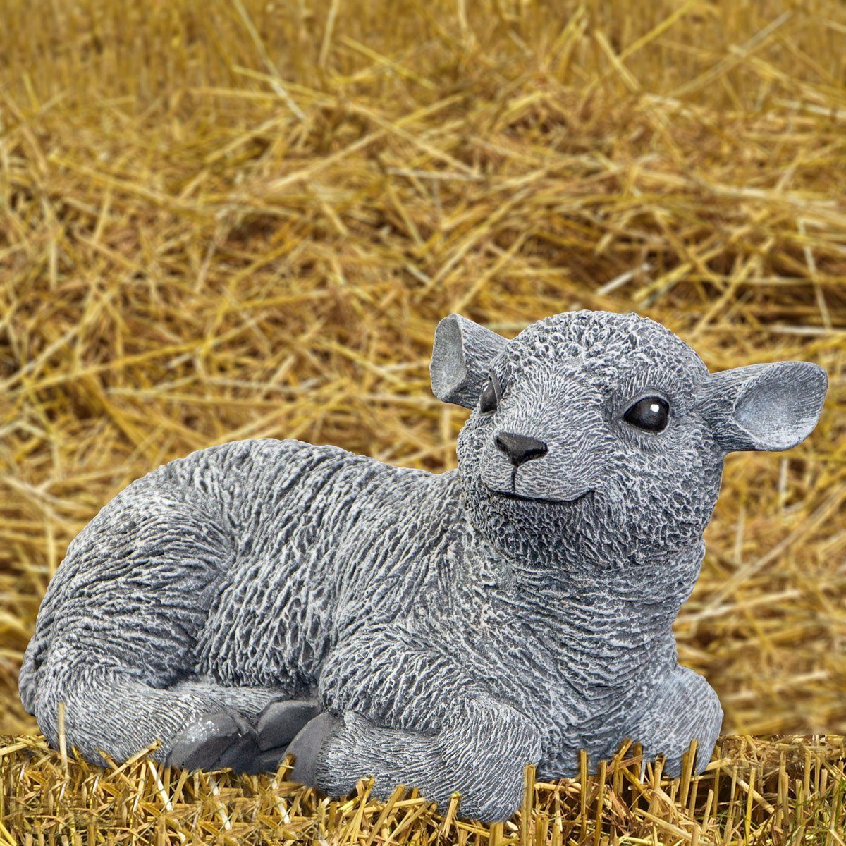 Antikas Gartenfigur Fröhliche Lammskulptur, Grau, Tierfigur, Garten