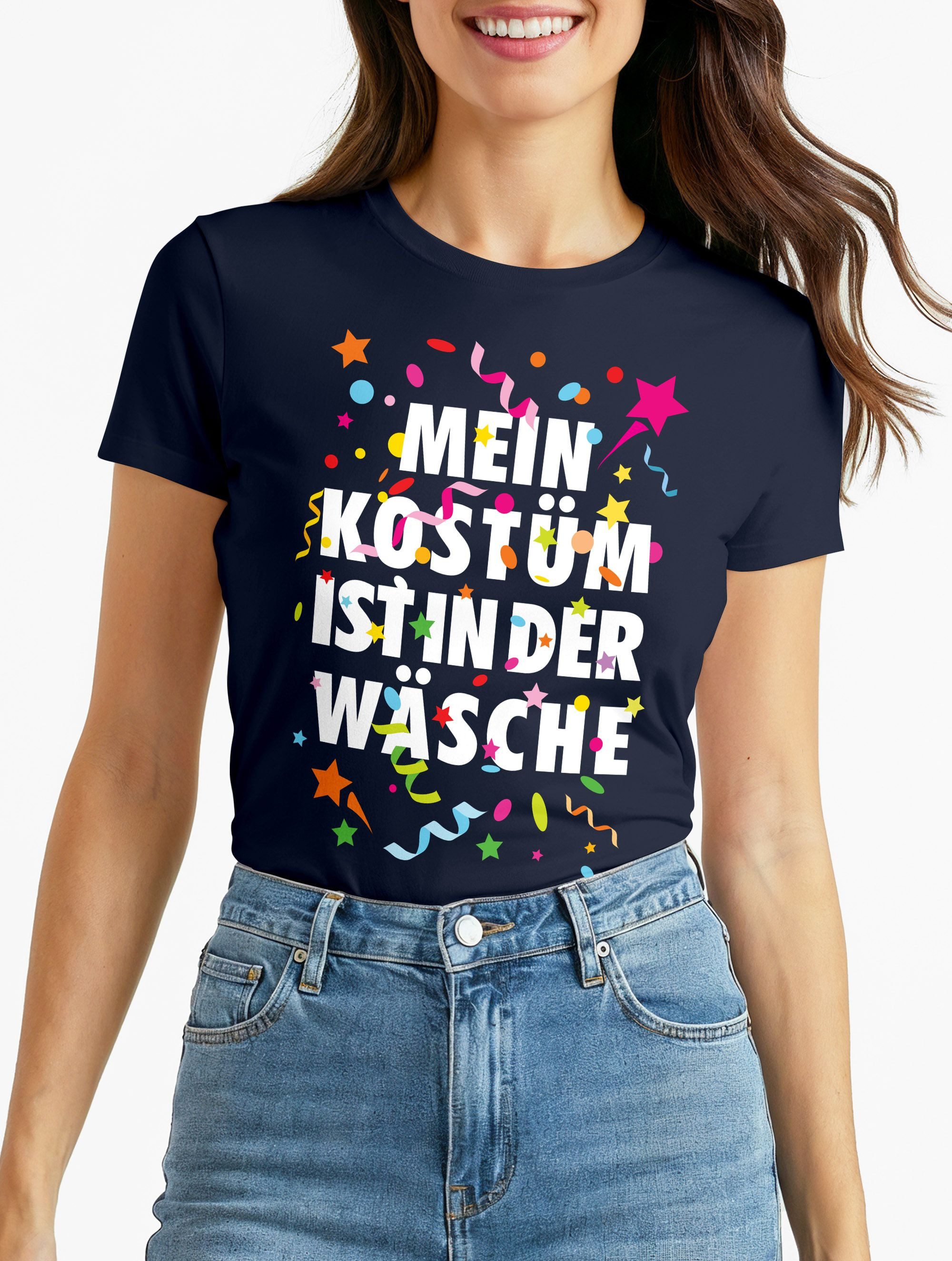 Print-Shirt Damen T-Shirt Fasching Karneval Kostüm Verkleidung Last Minute