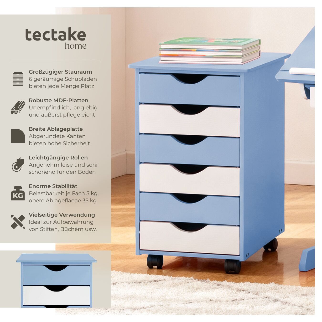 tectake Rollcontainer, aus Holz