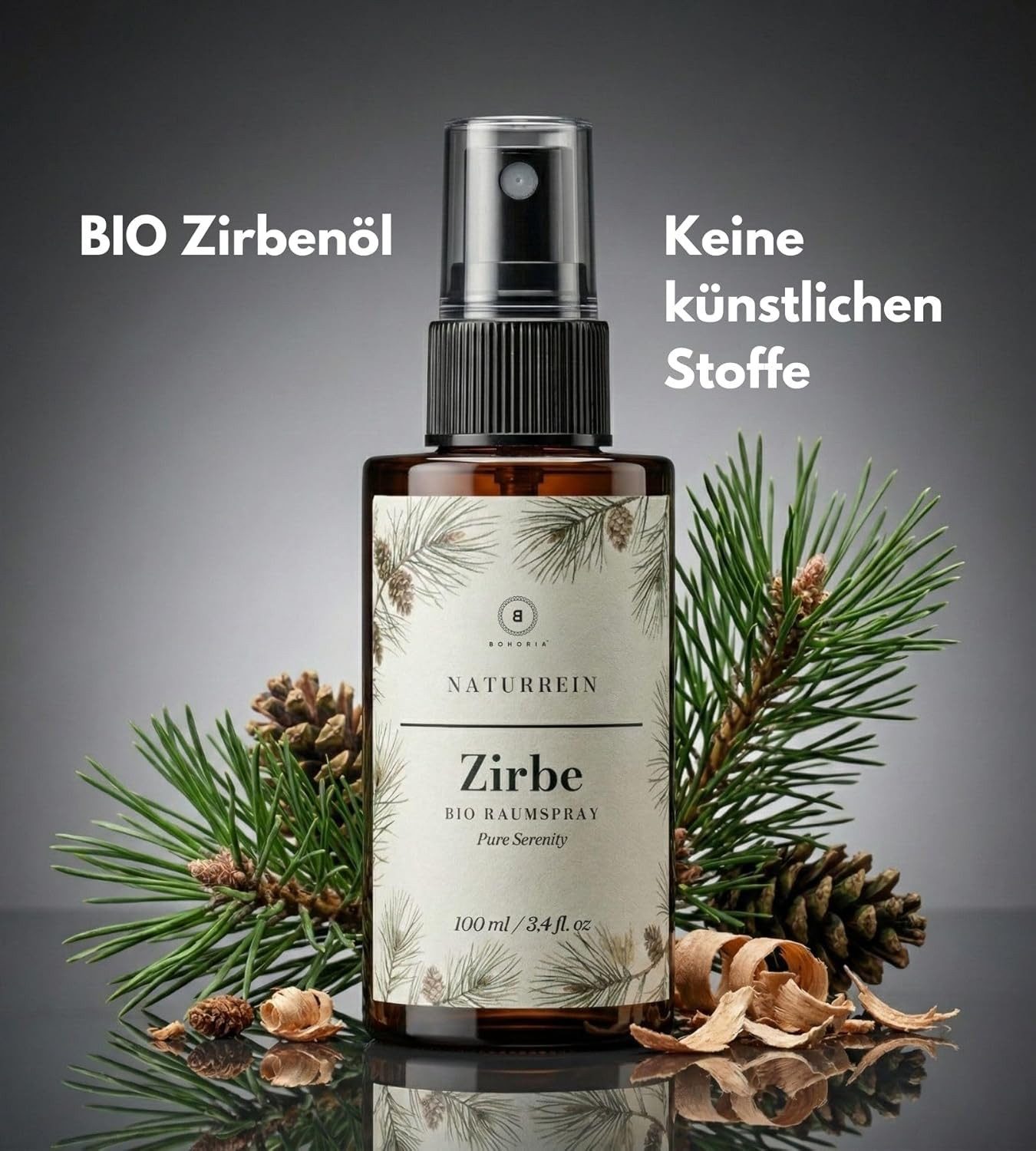 BOHORIA Raumduft Zirbe Raumspray 100 ml – Ätherische Öle Zirbenholz Raumduft