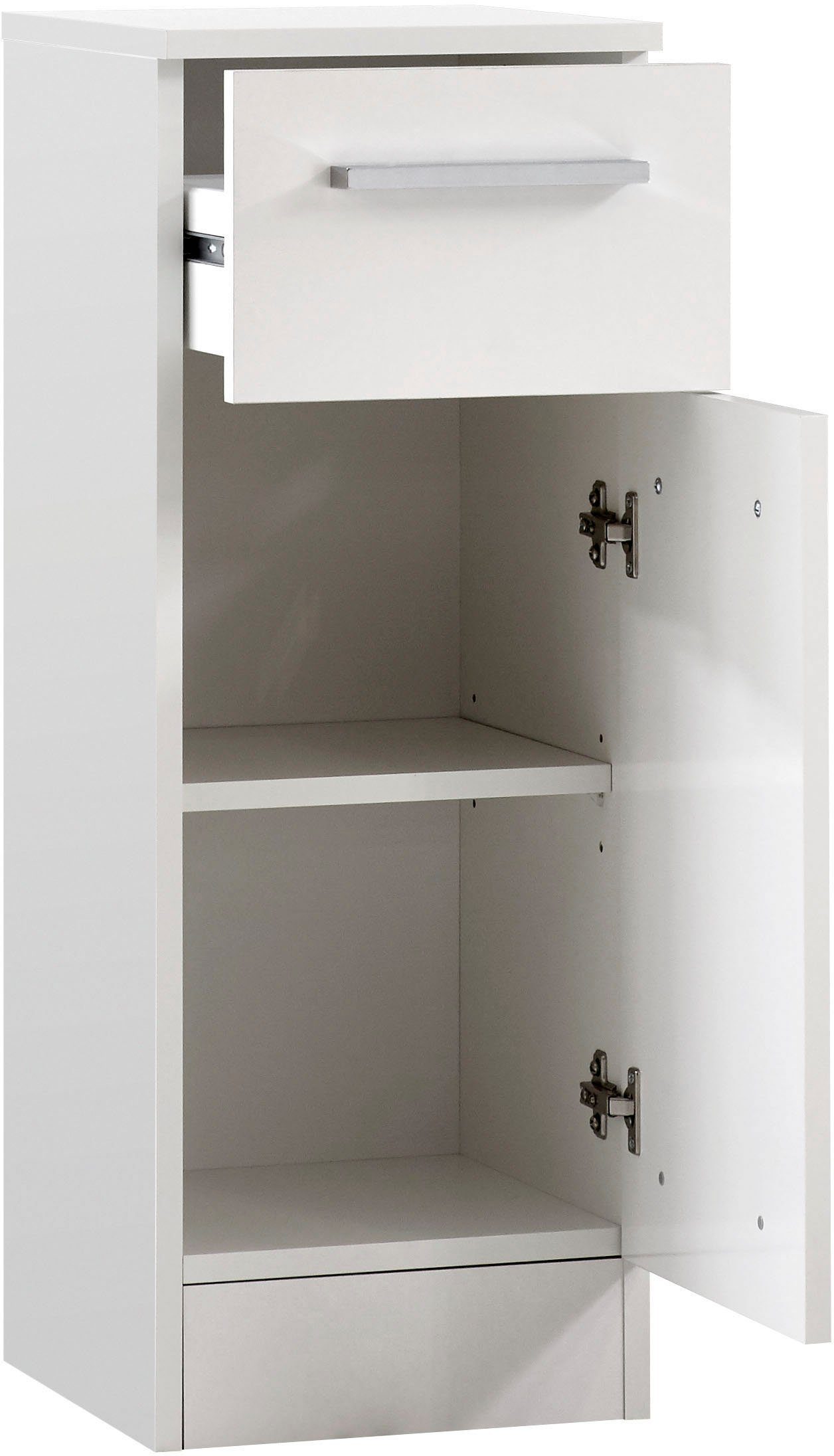 Saphir Unterschrank Quickset 335 Badschrank, 1 Tür, 1 Schublade, 30 cm breit Badezimmer-Unterschrank, Weiß Glanz, Griffe in Chrom Glanz – Bild 4 von 5