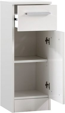 Saphir Unterschrank Quickset 335 Badschrank, 1 Tür, 1 Schublade, 30 cm breit Badezimmer-Unterschrank, Weiß Glanz, Griffe in Chrom Glanz