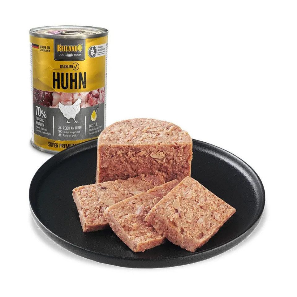 Belcando Baseline Huhn - getreidefreies Nassfutter mit Distelöl 6x400g, Nassfutter für: Hunde