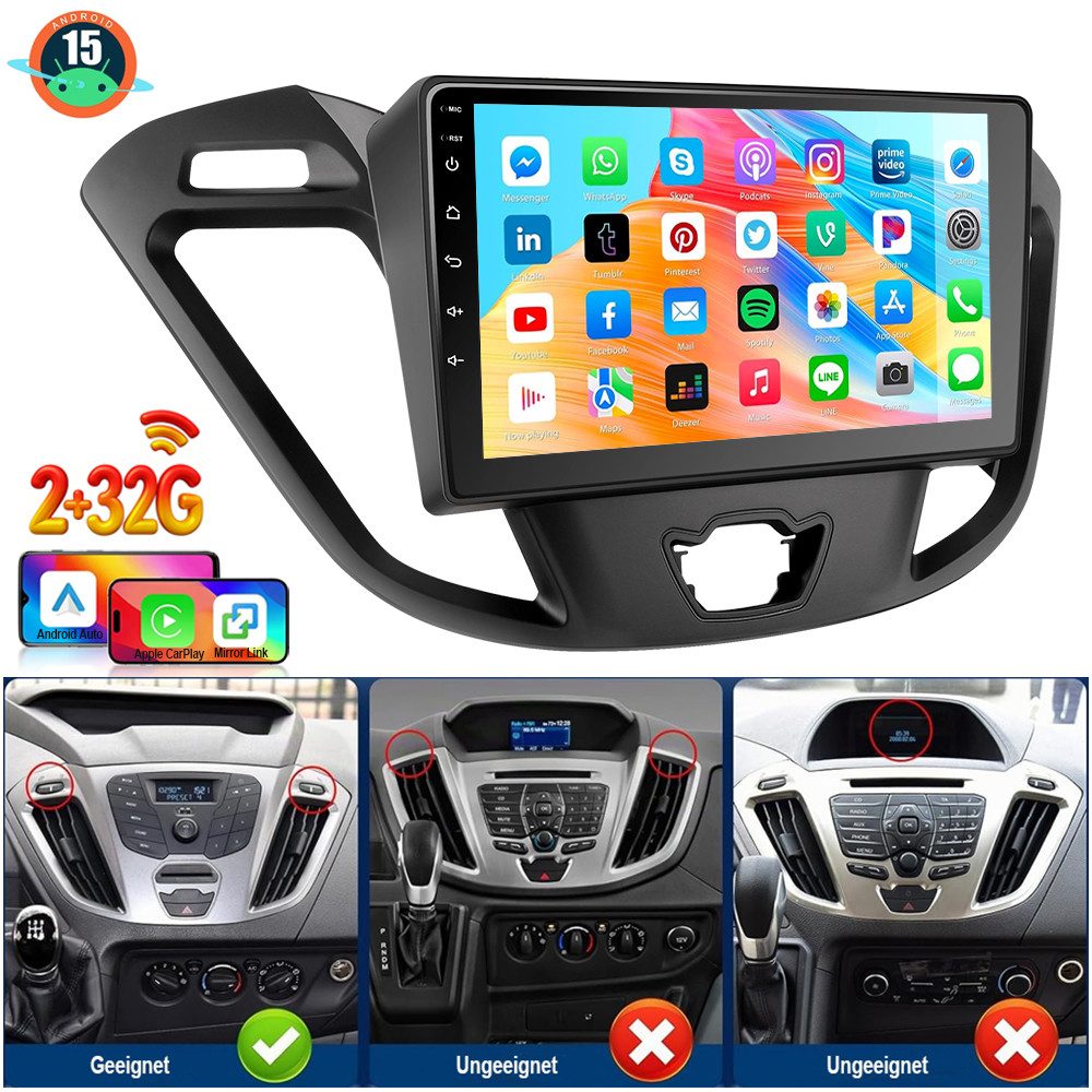 ESSGOO 9'' Autoradio Android 15 Für Ford Transit Custom 2012-2023 Carplay GPS Autoradio (RDS, 4+64GB(optional), Digitalradio (DAB), FM, AM, Carplay Android Auto Bluetooth EQ USB GPS Navi WIFI Touchscreen)