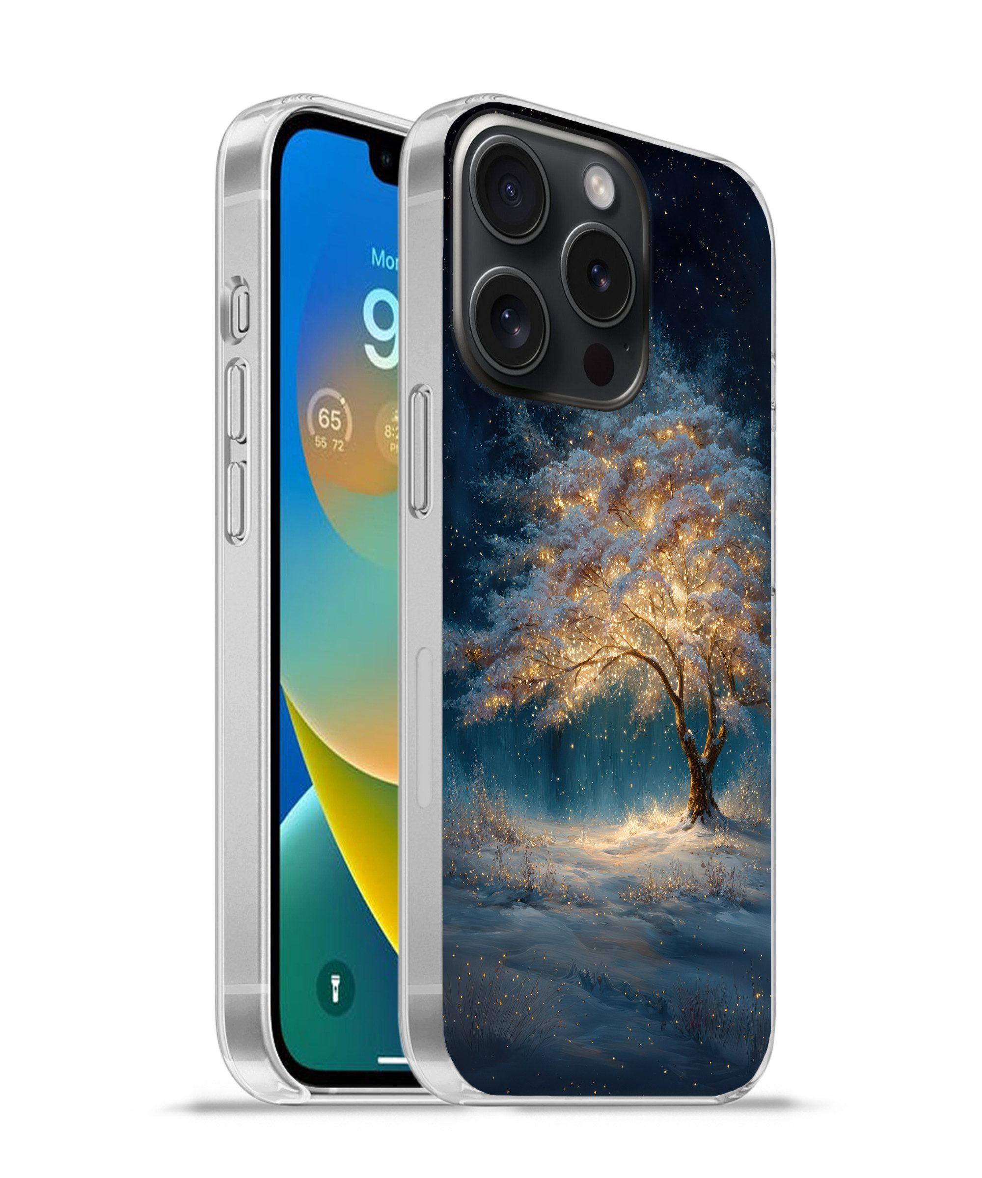 MuchoWow Handyhülle für Apple iPhone 15 Pro Baum des Lebens - Nacht - Dunkelheit - Blau, Smartphone-Bumper, Print, Handy Schutzhülle Dünn