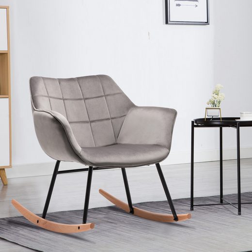 DUHOME Schaukelsessel, Schaukelstuhl gesteppt Schwingsessel gepolstert Relax Sessel aus Samt Grau