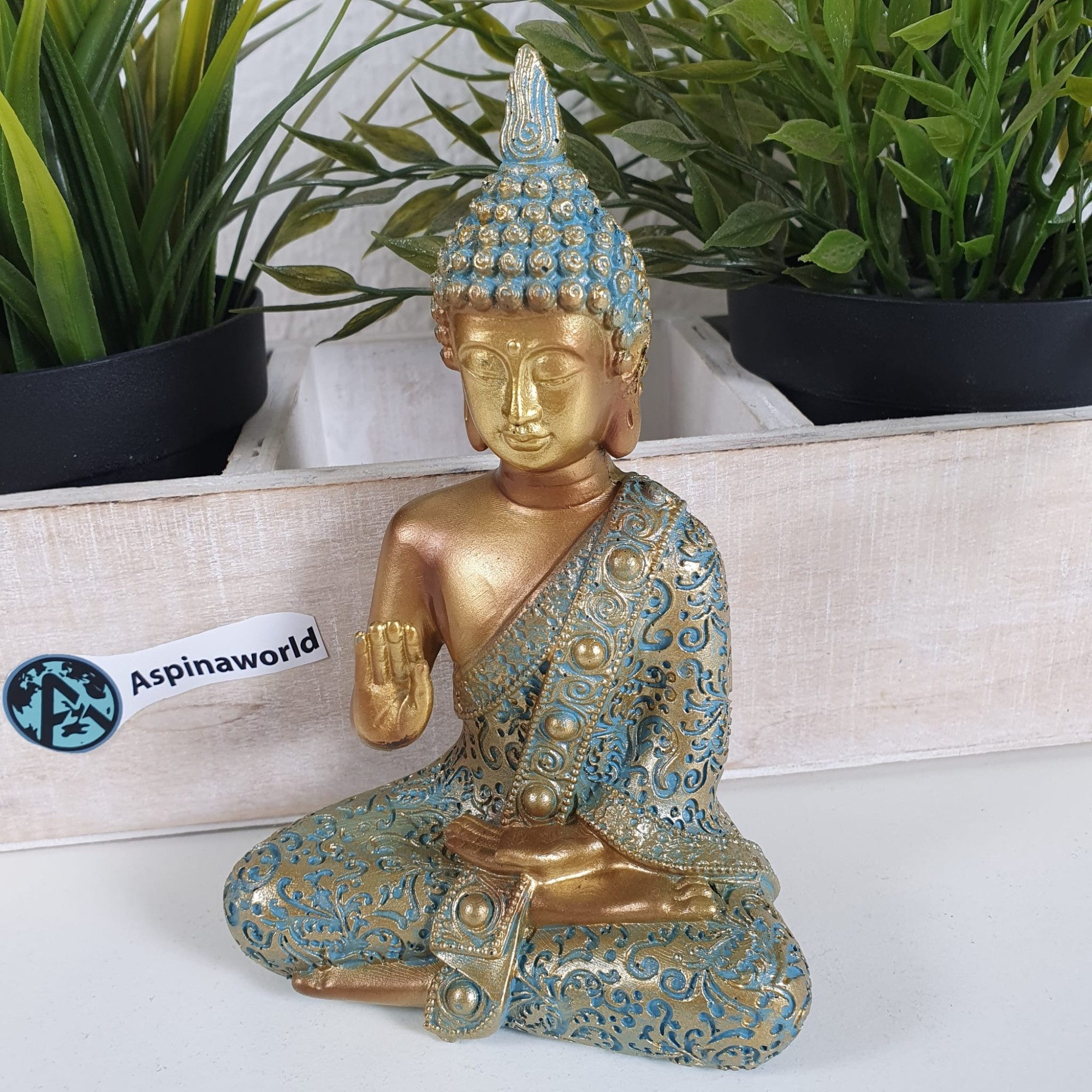 Aspinaworld Buddhafigur Sitzende Buddha Figur Mintgrün 14 cm, Deko Buddha günstig online kaufen