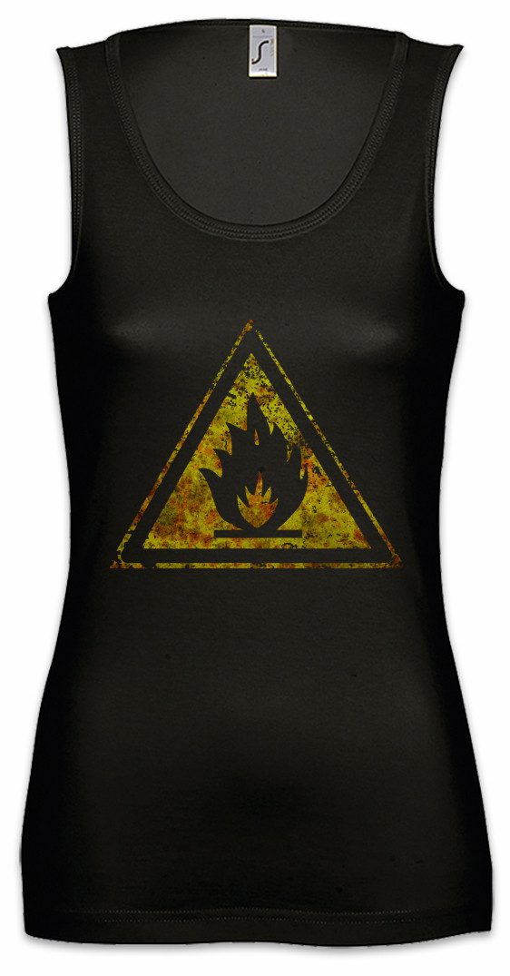 Tanktop Caution Flammable Vintage Logo Sign Ärmelloses Damen T-Shirt Leicht