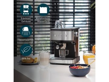 PRINCESS Siebträgermaschine, italienische Siebdruck Kaffee & Espresso-Maschine mit Milchaufschäumer