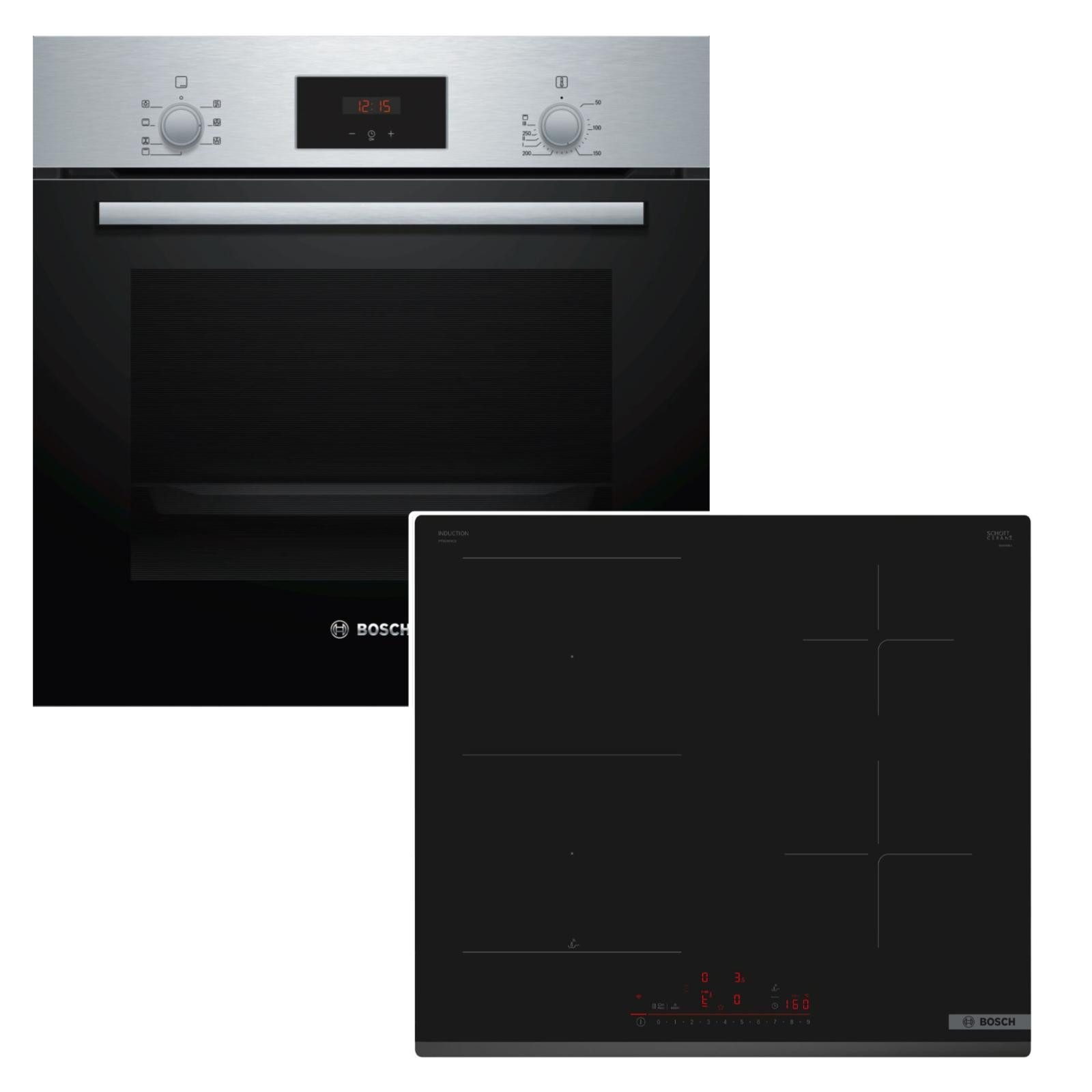 BOSCH Backofen-Set Heißluft 66L EcoClean Induktionskochfeld CombiZone PowerBoost, mit Nachrüstbar, EcoClean Direct