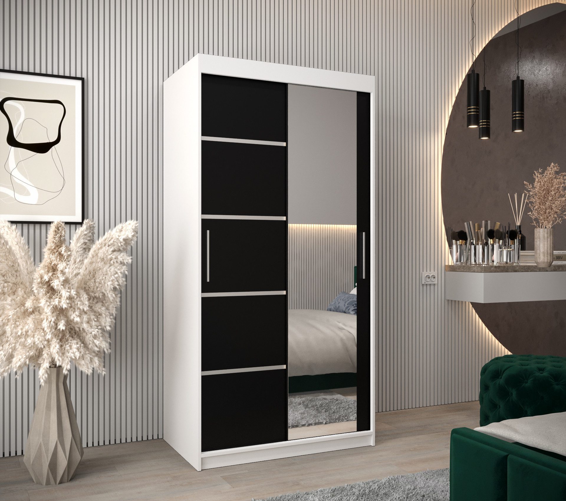 ABIKS MÖBEL Schwebetürenschrank Verona 2 Schlafzimmerschrank, mit Spiegel, Kleiderstange und Regalen