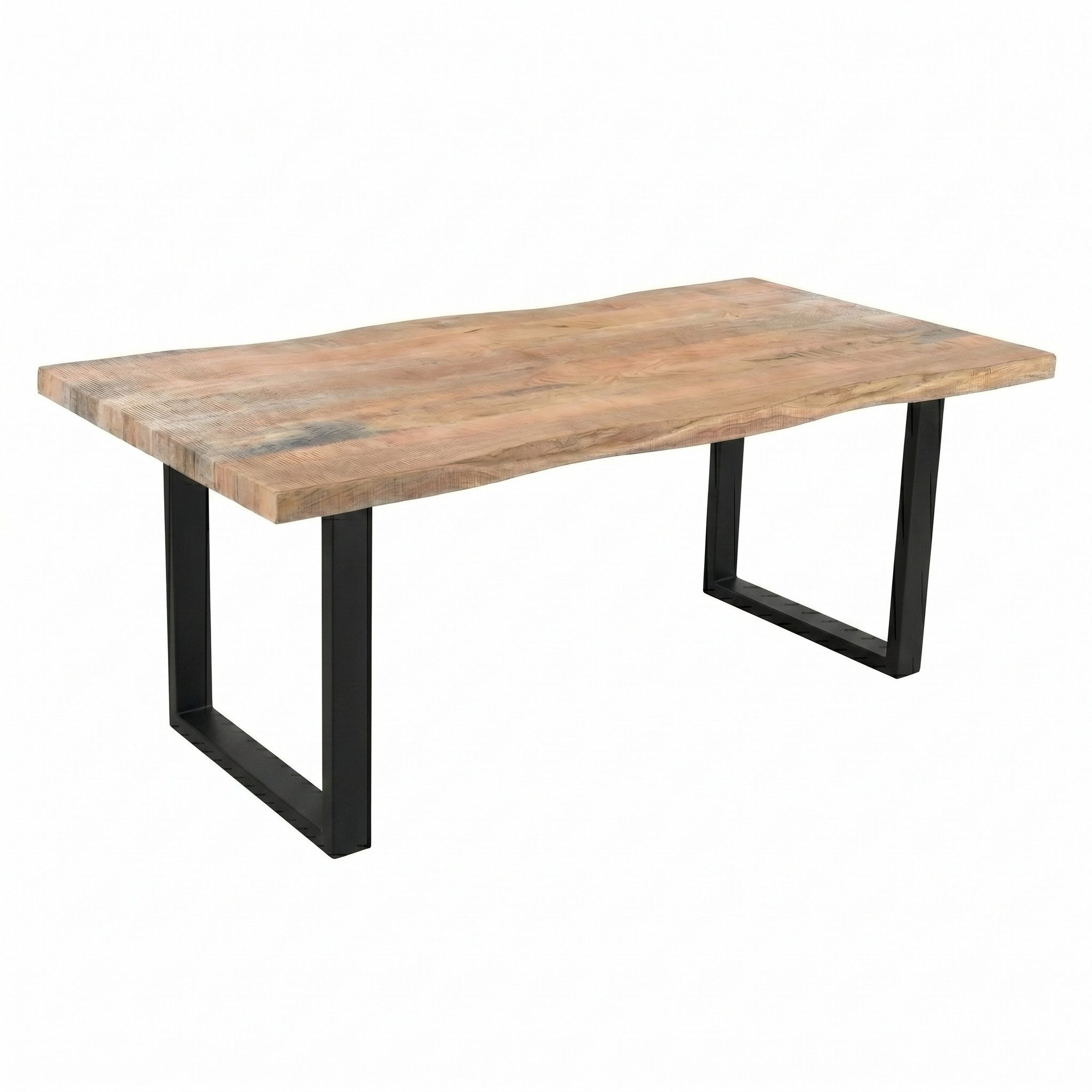 WOLF MÖBEL Esstisch Esstisch Baumkante Mango 180x90x5,5 - U-Gestell 80x40 schwarz matt (180 x 90 x 77), Esstisch Baumkante Mango 180x90x5,5 …