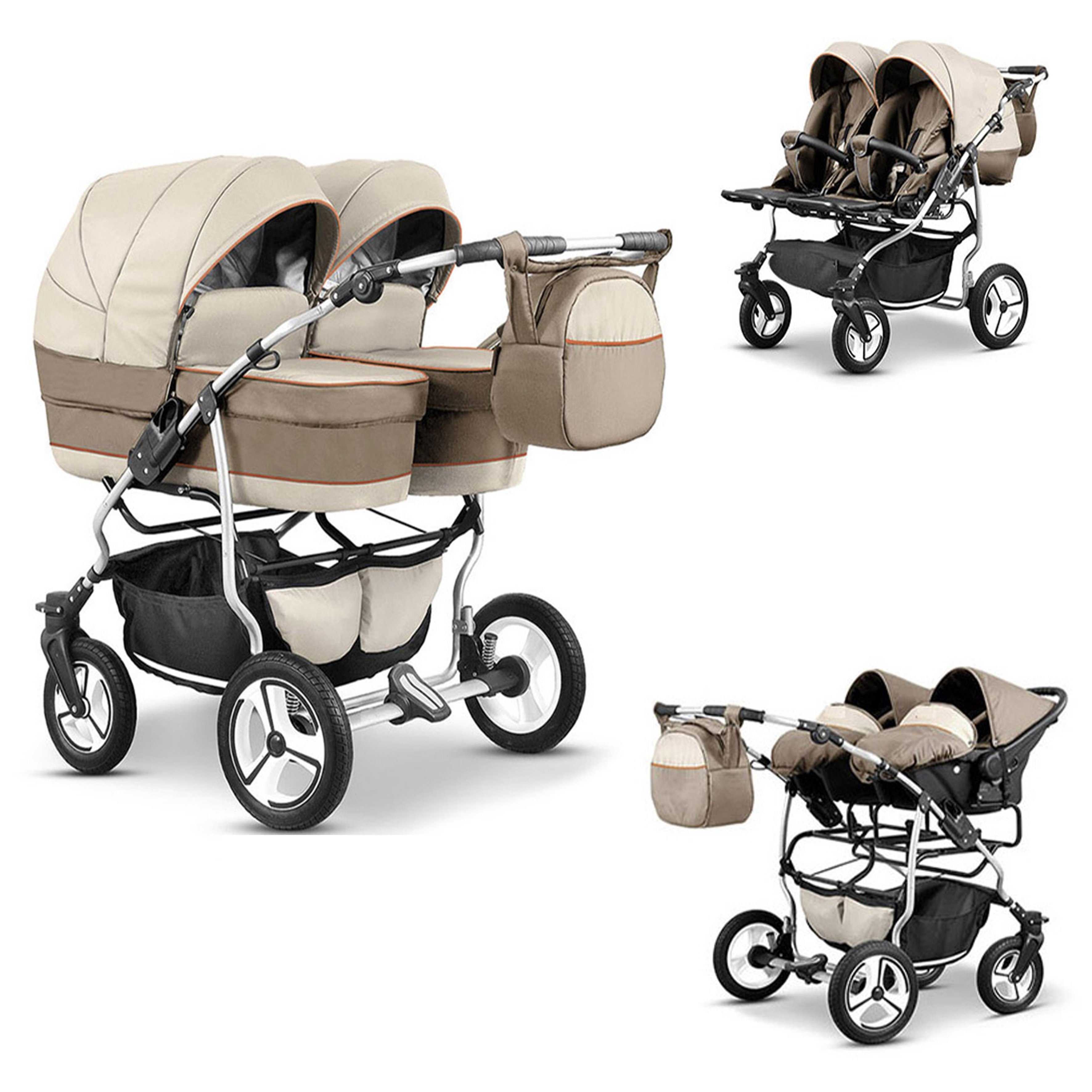 Beige-Braun mit orange Streifen