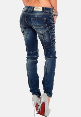 Cipo & Baxx Slim-fit-Jeans Low Waist Hose BA-WD255 Stonewashed im Biker Style mit Verzierungen