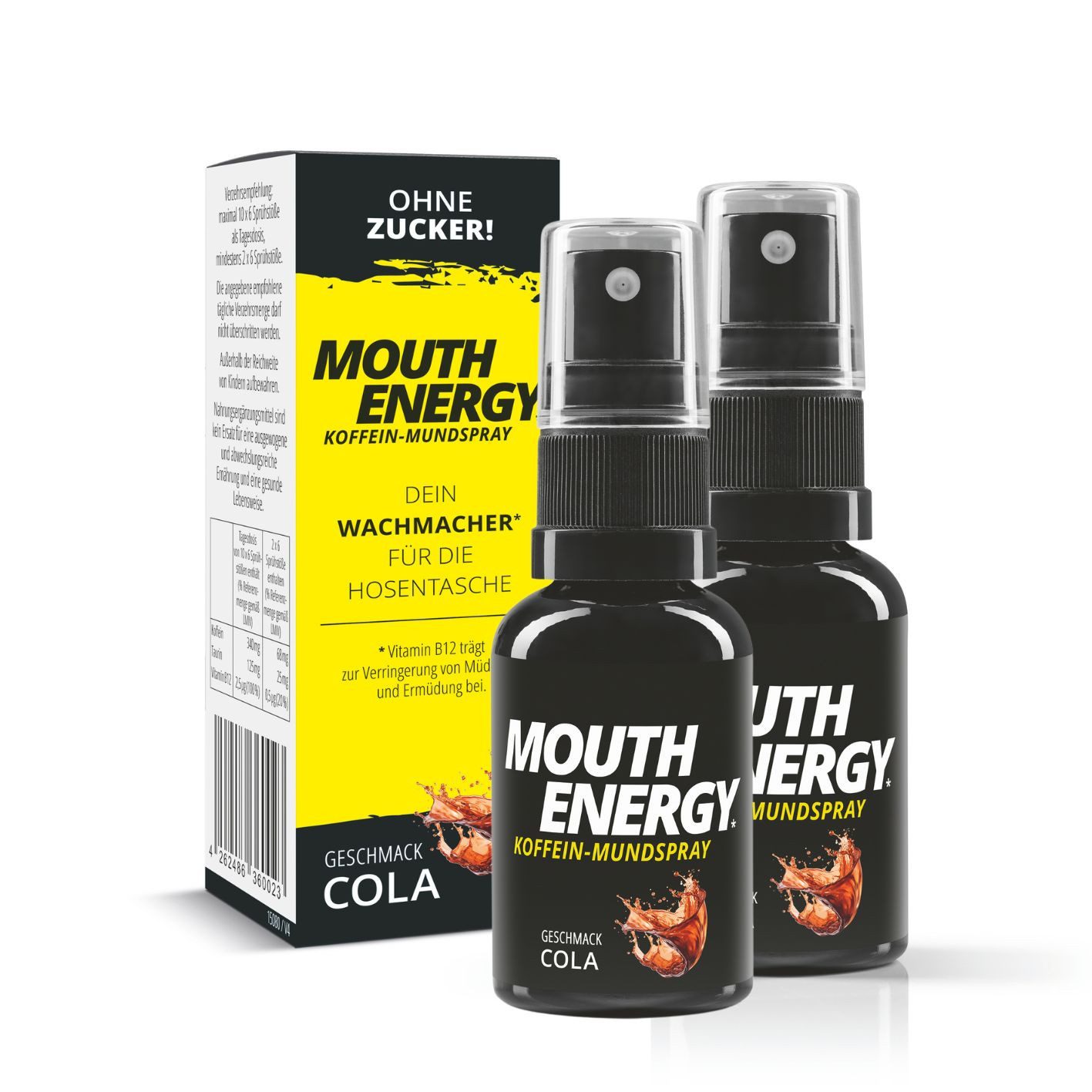 MOUTH ENERGY Koffein-Mundspray - Wachmacher mit Vitamin B12 & Taurin, ohne Zucker Sprühflasche, 60 ml