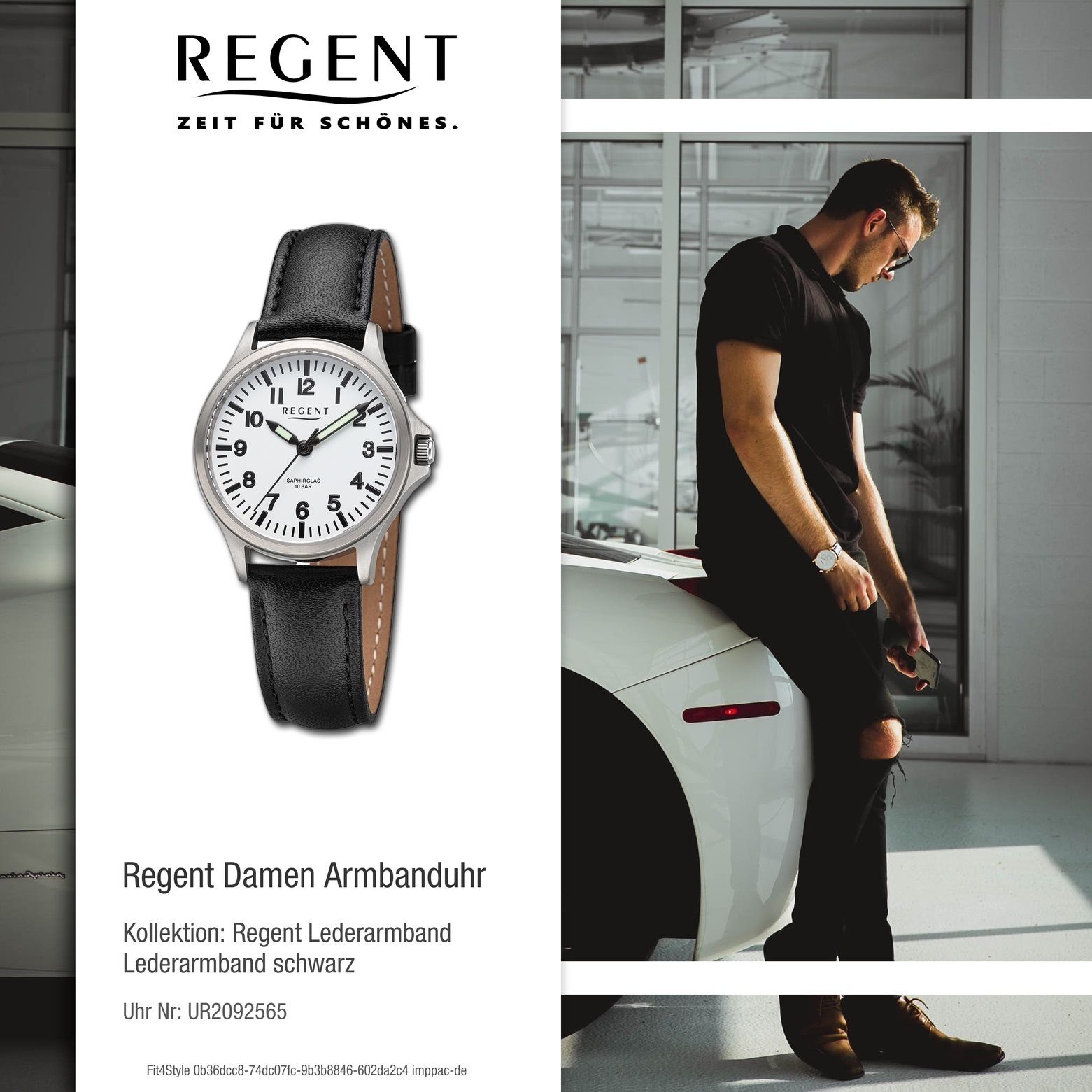 Regent rund, Armbanduhr Damen groß Analog, Lederarmband extra (ca. 32mm), Armbanduhr Regent Quarzuhr Damen